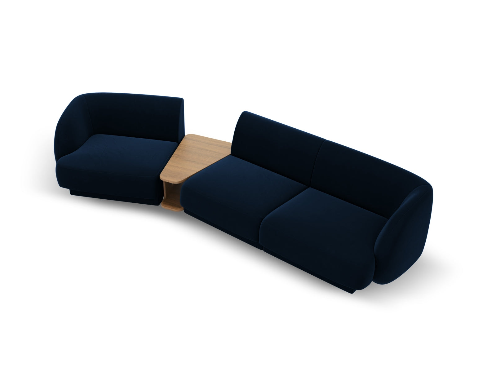 Elegantes, modulares 3-Sitzer Sofa Miley Velour in tiefem Blau, ideal für kreative Wohnräume und stilvolle Einrichtungsideen.