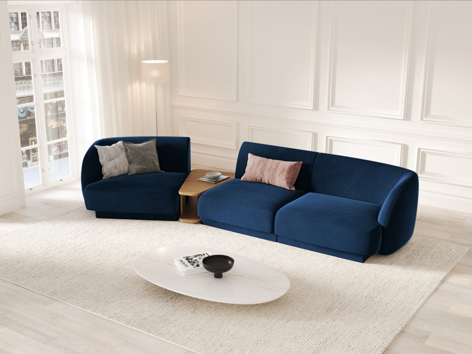 Entdecken Sie das stilvolle Miley Velour 3-Sitzer Sofa von Micadoni. Modular, komfortabel und elegant – ideal für Ihr modernes Zuhause.