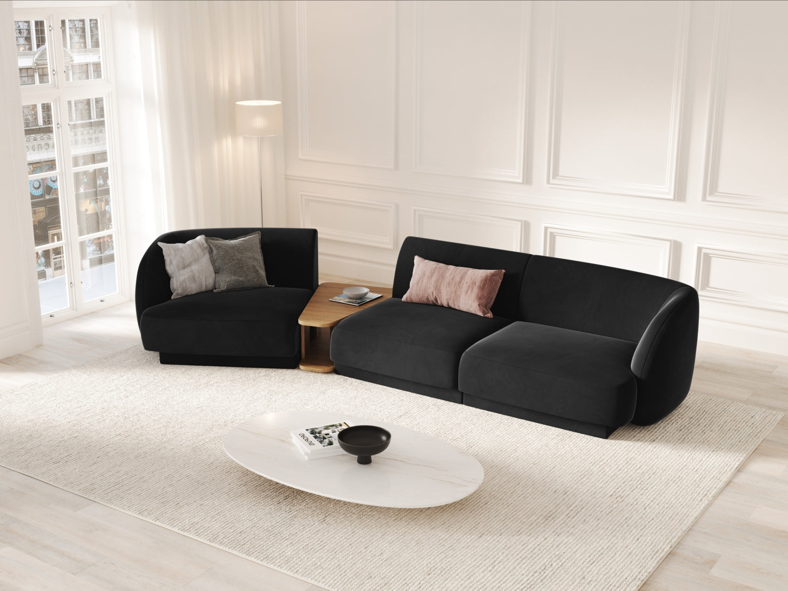 Entdecken Sie das stilvolle Miley Velour 3-Sitzer Sofa von Micadoni. Modular, komfortabel und elegant – ideal für Ihr modernes Zuhause!