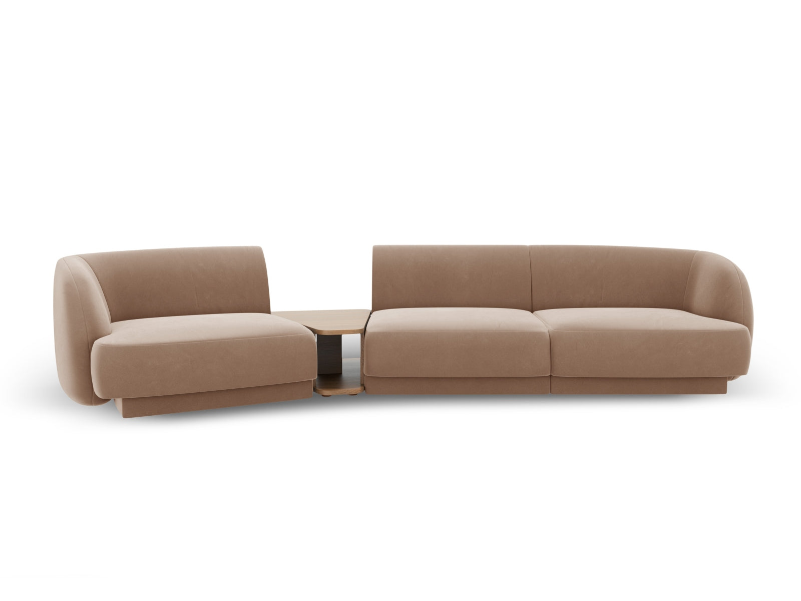 Elegantes, modulares 3-Sitzer Sofa Miley Velour in sanftem Cappuccino, linksseitig, ideal für stilvolle und einladende Wohnräume von Micadoni.