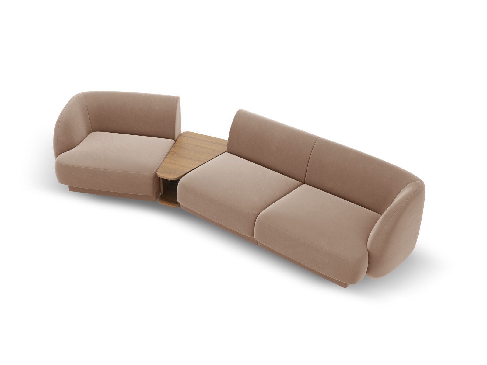 Elegantes, linksseitiges 3-Sitzer Sofa Miley Velour in sanftem Cappuccino, ideal für stilvolle und einladende Wohnräume von Micadoni.