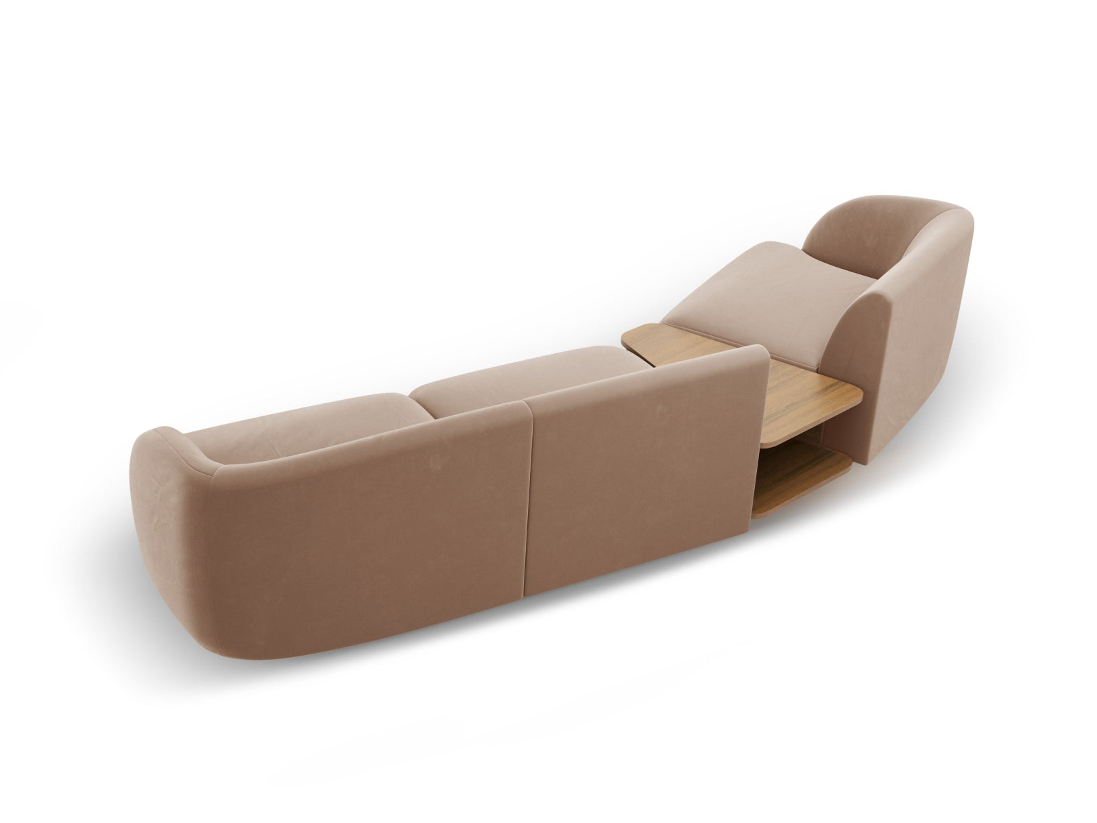 Elegantes, modulares 3-Sitzer Sofa Miley Velour in sanftem Cappuccino, ideal für stilvolle Wohnräume und entspannte Atmosphäre.
