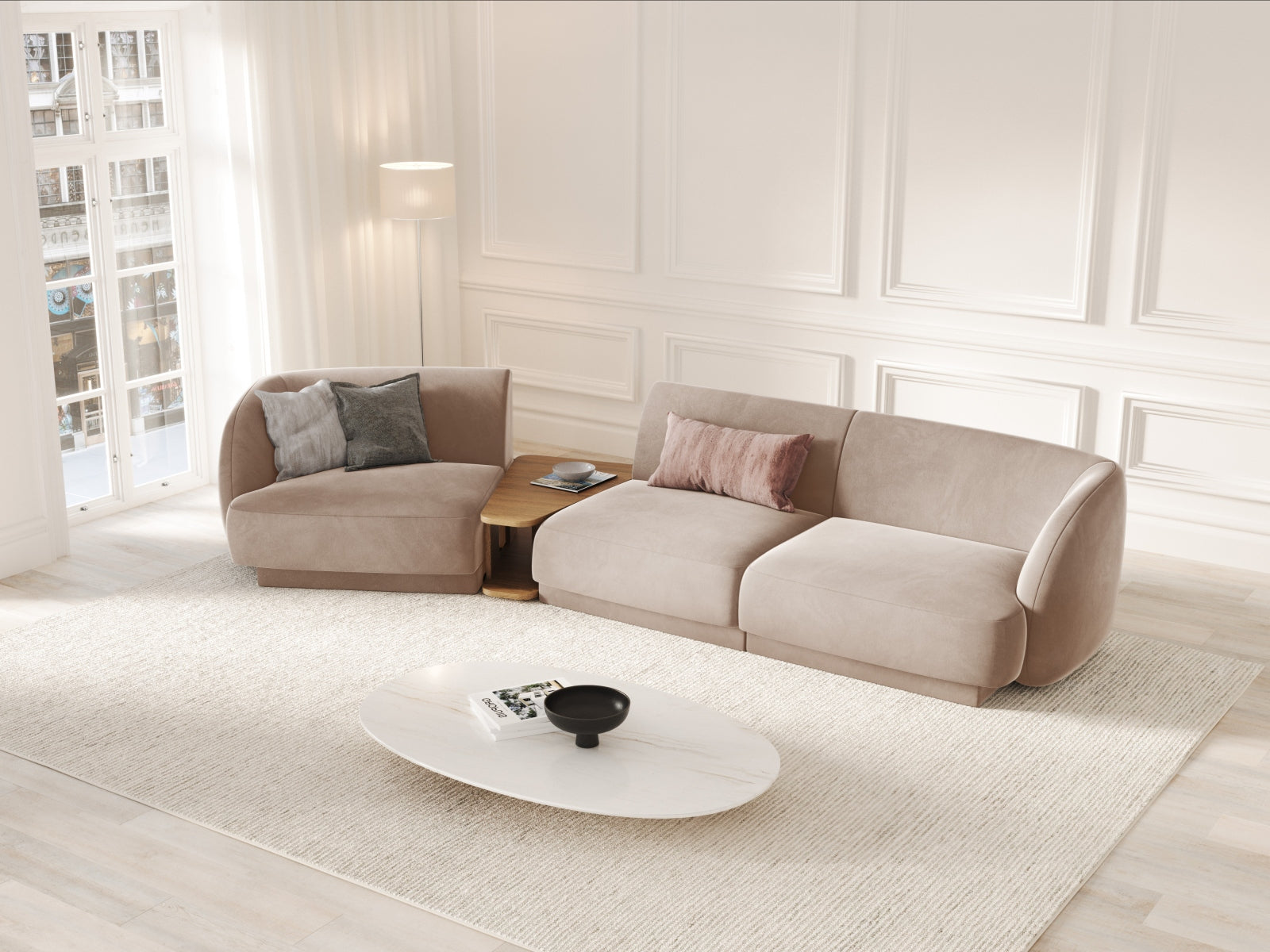 Entdecken Sie das stilvolle Miley Velour 3-Sitzer Sofa von Micadoni. Modular, komfortabel und elegant – ideal für Ihr modernes Zuhause!