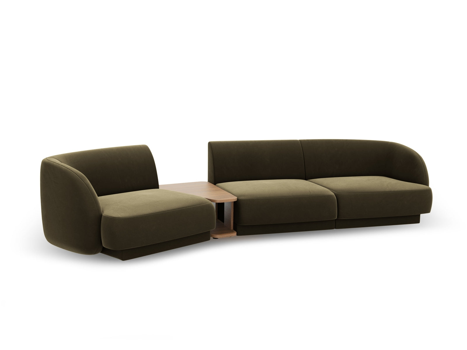 Modulares 3-Sitzer Sofa Miley Velour links in trendigem Green-Bluvel, perfekt für komfortable und stilvolle Wohnambiente.
