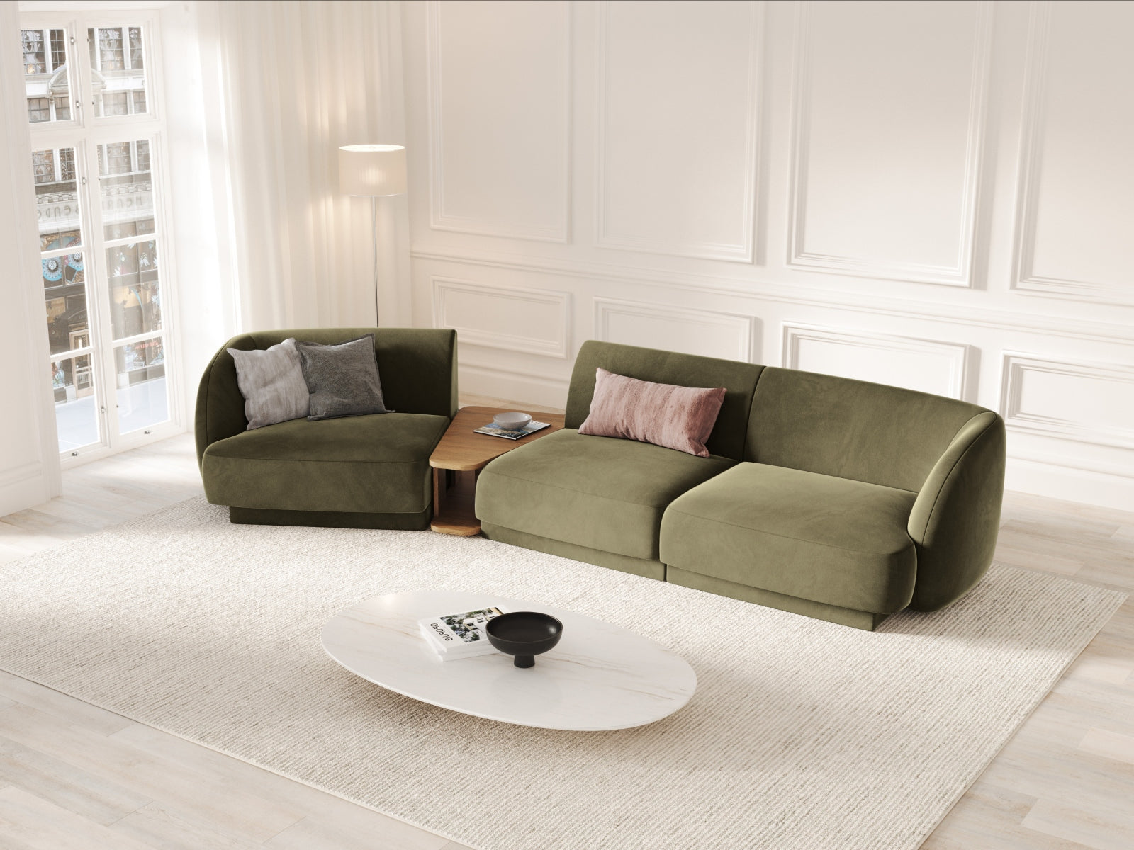Entdecken Sie das stilvolle Miley Velour 3-Sitzer Sofa von Micadoni. Modular, komfortabel und elegant – ideal für Ihr modernes Zuhause.