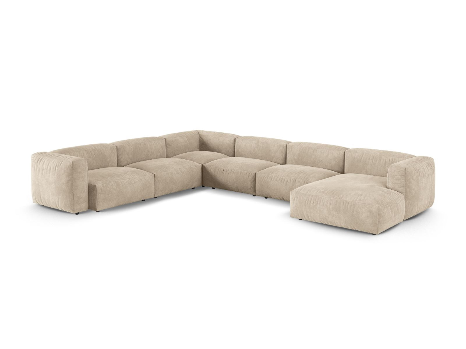 Elegantes 6-Sitzer Ecksofa links XL Martina in hellem Beige, ideal für stilvolle Wohnräume, präsentiert von Micadoni.