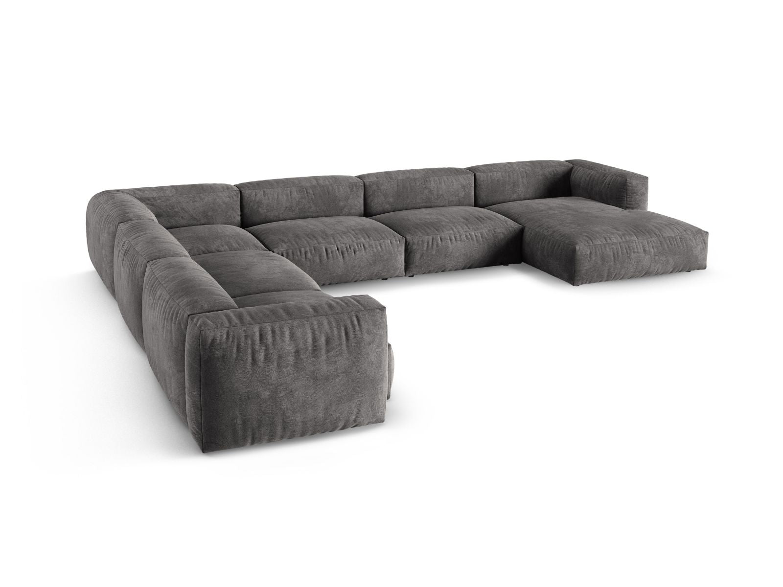 Elegantes 6-Sitzer Ecksofa links XL Martina in zeitlosem Grau, ideal für komfortable und moderne Wohnräume von Micadoni.