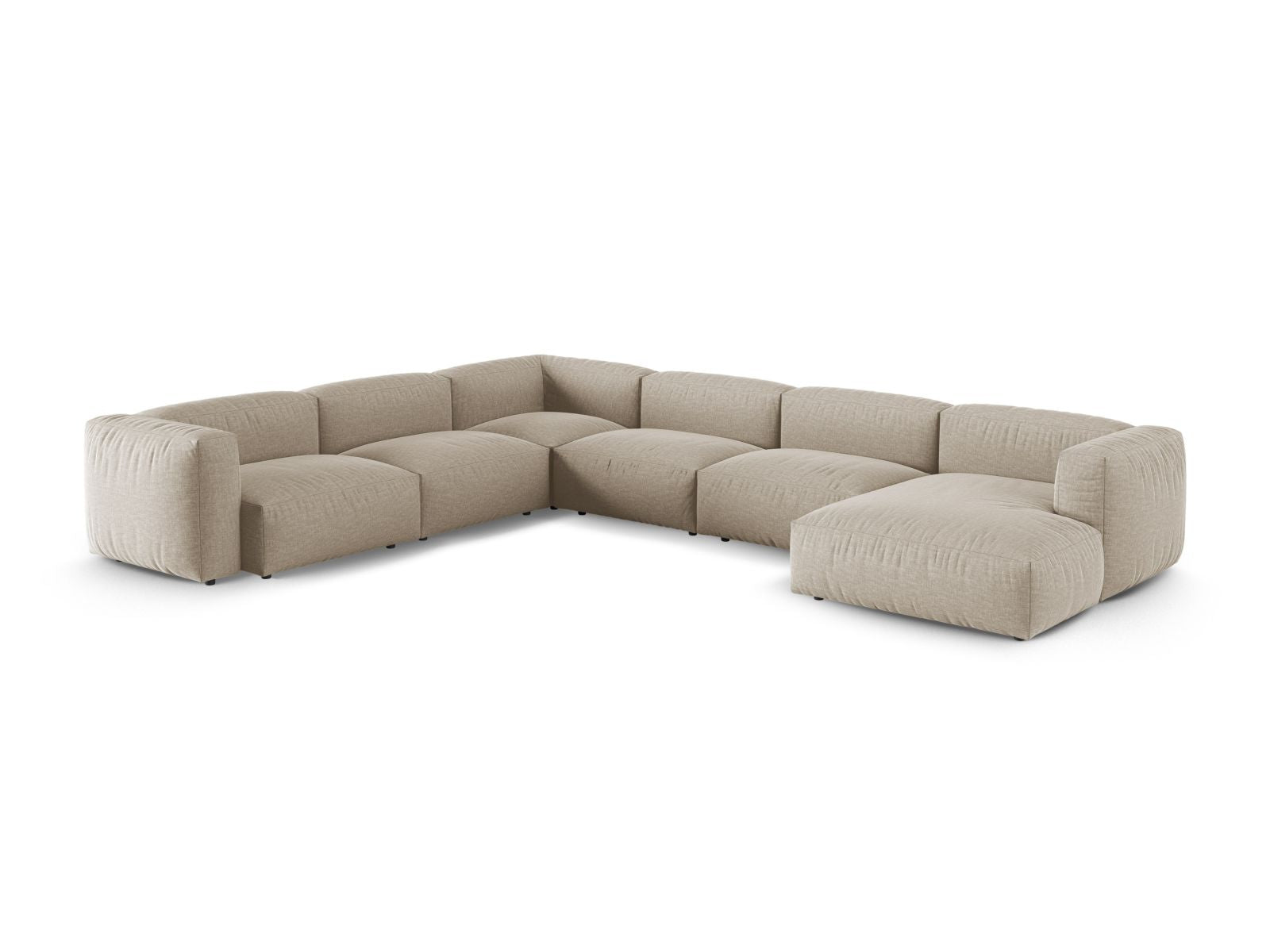 Modulares 6-Sitzer Ecksofa links XL Martina in hellem Beige, stilvoll und komfortabel, ideal für moderne Wohnräume.