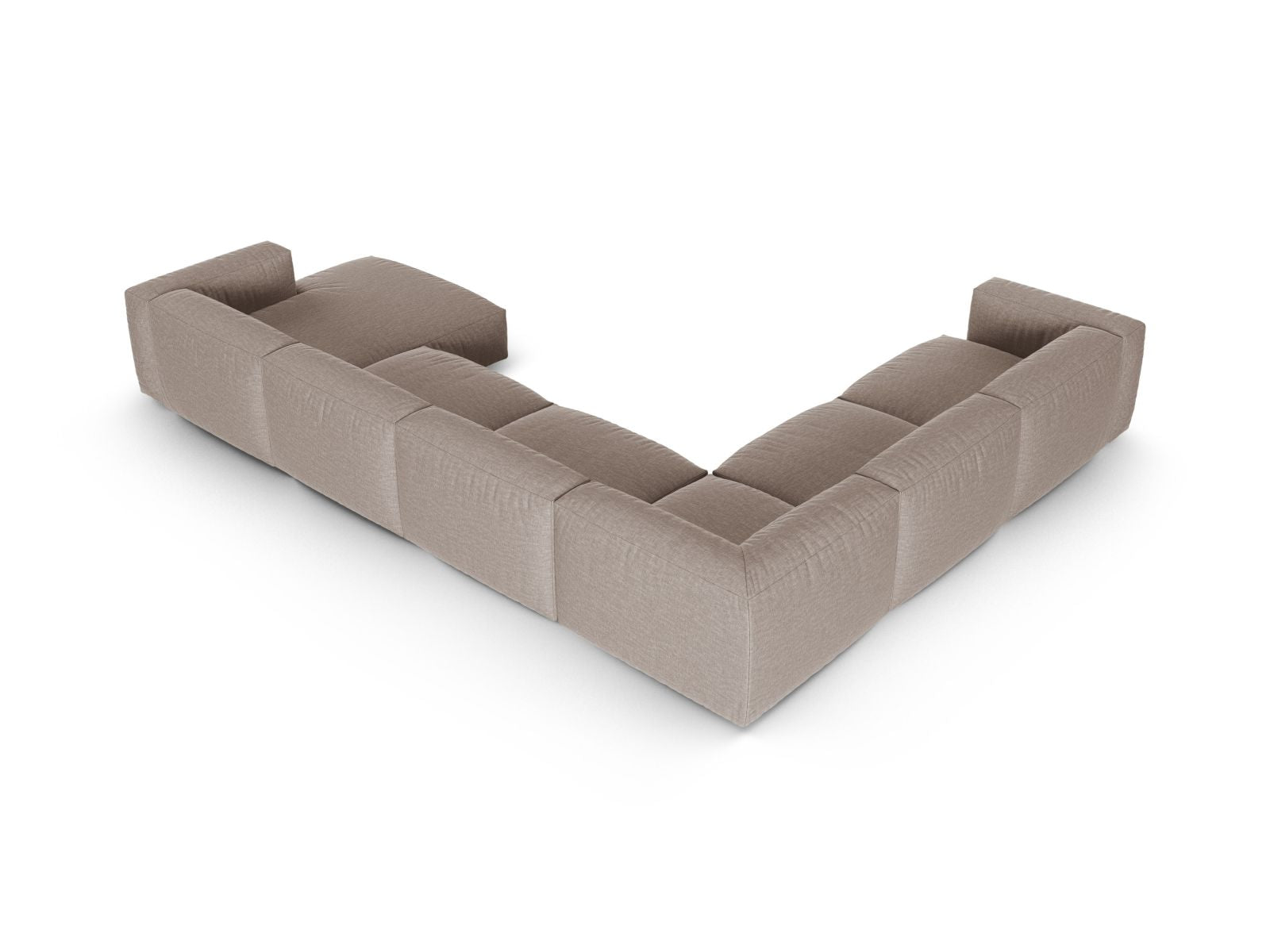 Modulares 6-Sitzer Ecksofa XL Martina in modernem Dunkelbeige, perfekt für stilvolle Wohnzimmer und gesellige Abende.
