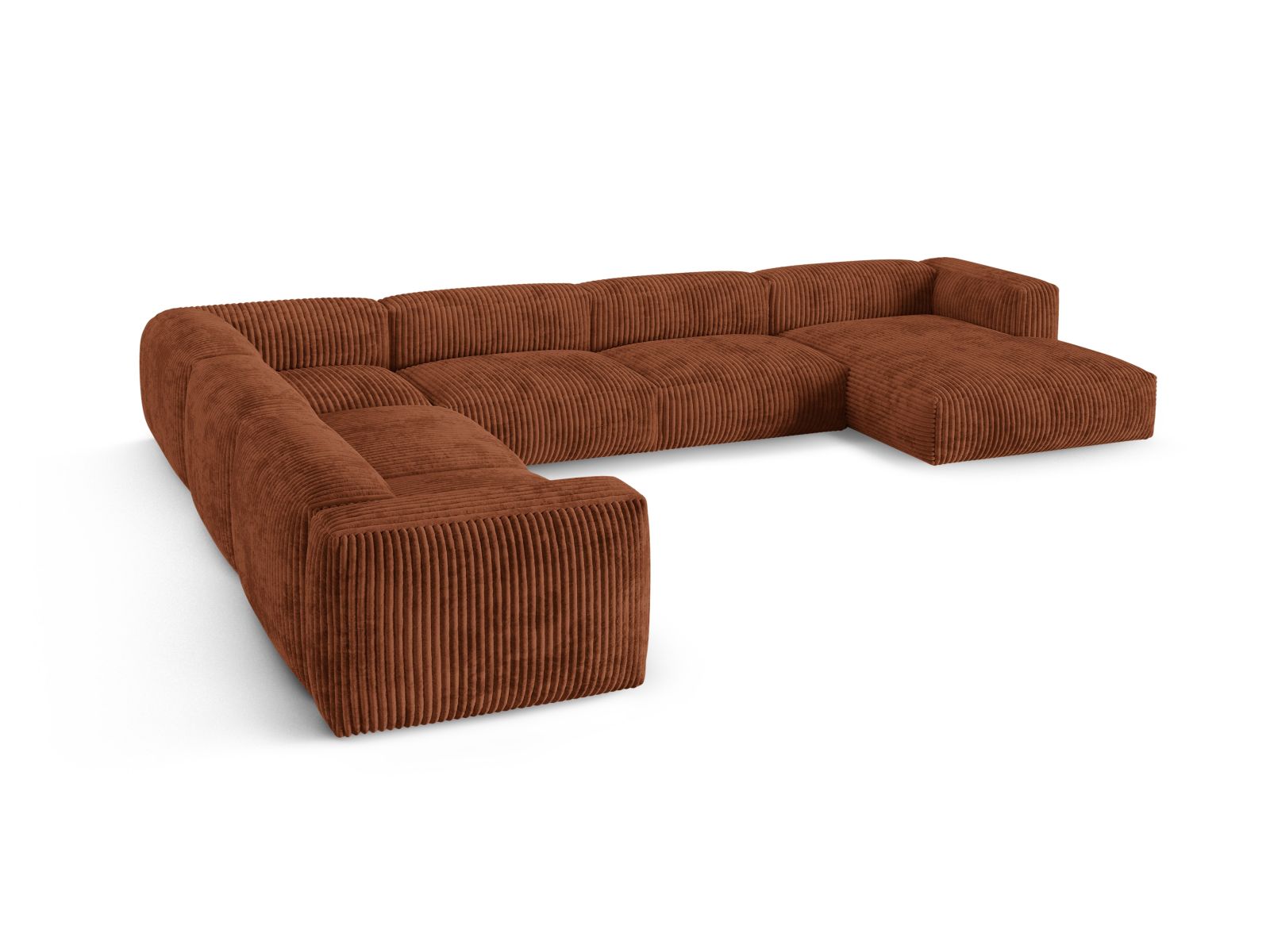 Modulares 6-Sitzer Ecksofa links XL Martina in warmem Brick-Tilia, ideal für komfortable und moderne Wohnräume.