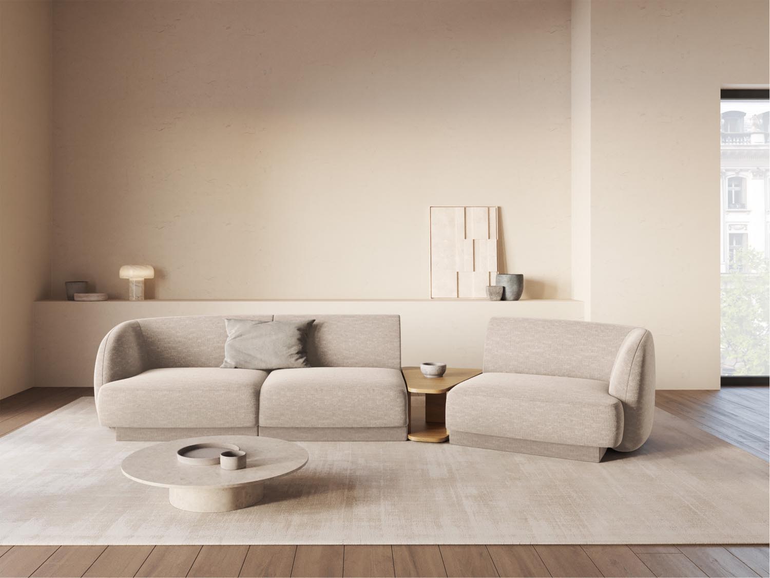 Elegantes, modulares 3-Sitzer Sofa "Miley" von Micadoni, in Beige, ideal für moderne Wohnräume und vielseitige Einrichtungsmöglichkeiten.