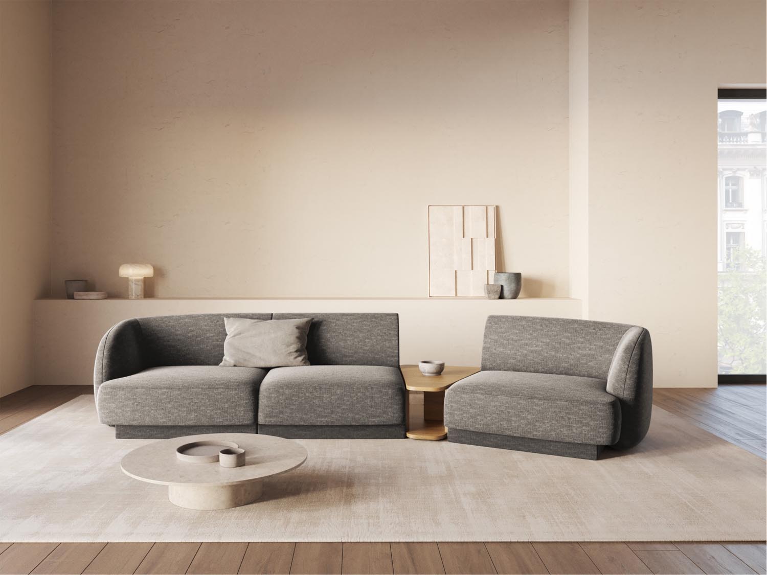 Stylisches, graues 3-Sitzer Sofa von Micadoni, rechtsseitig, perfekt für entspannte Stunden und zeitgemäße Einrichtungsideen.