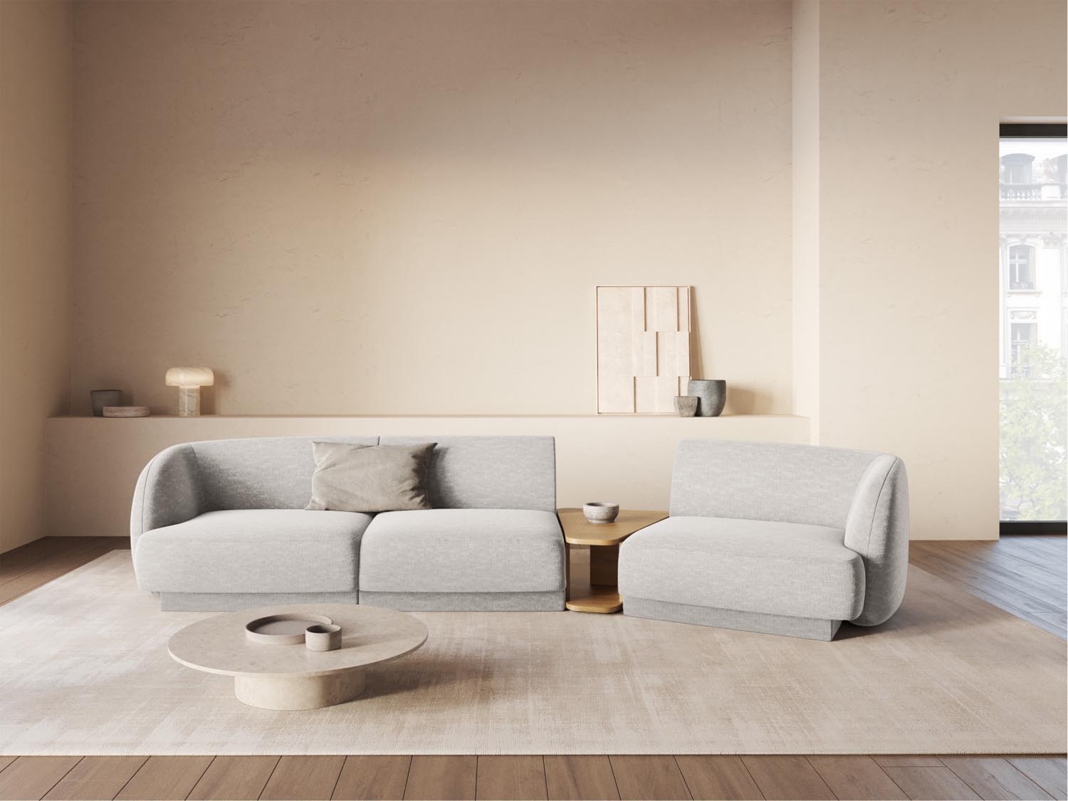 Modernes, rechteckiges 3-Sitzer Sofa Miley in Silver-Eden, perfekt für gemütliche Wohnzimmer und stilvolle Einrichtungsideen.