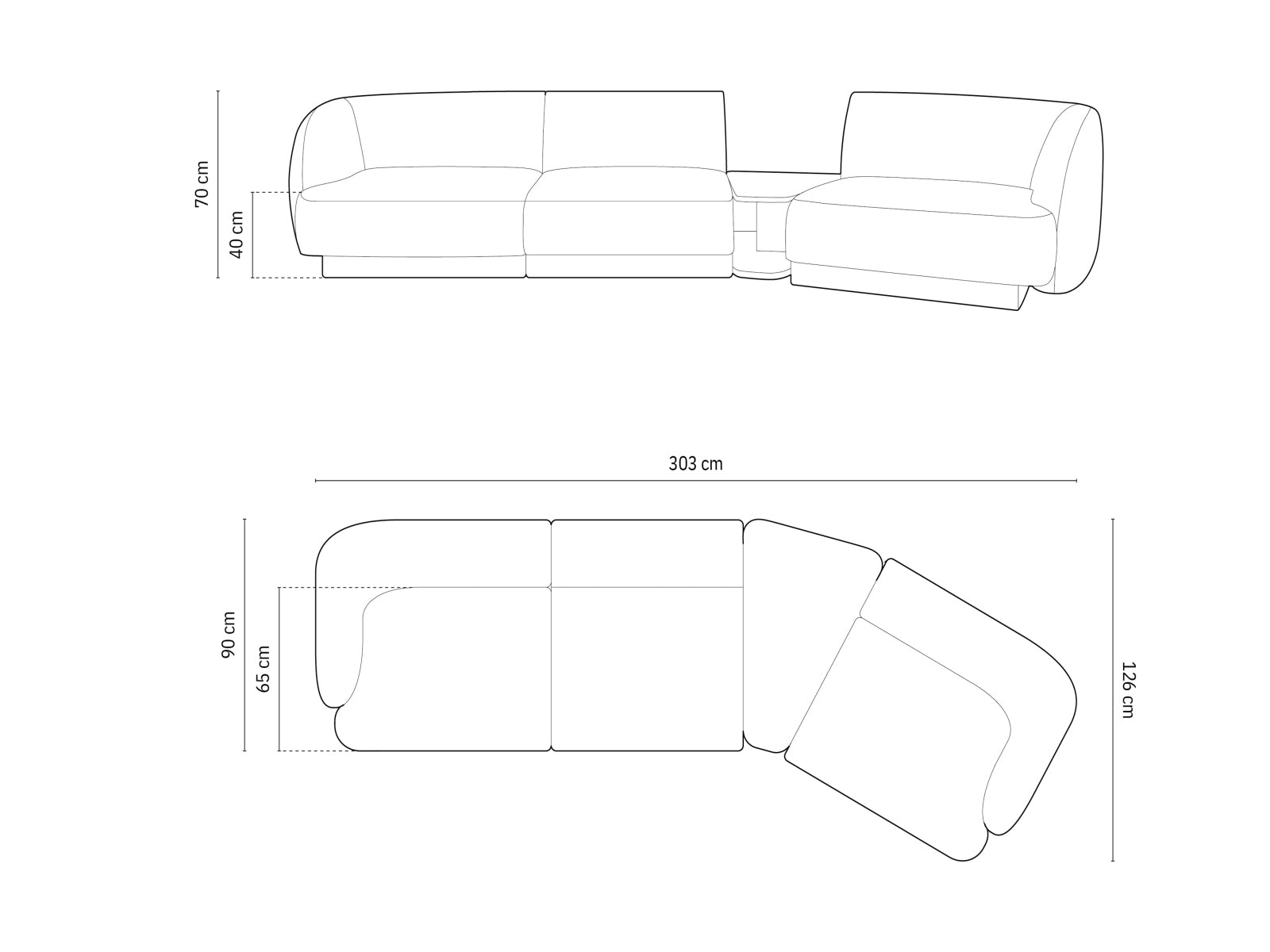 Elegantes, modulares 3-Sitzer Sofa Miley in Ivory-Eden, rechtsseitig, ideal für stilvolle Wohnräume und entspannte Stunden. Hochwertige Verarbeitung von Micadoni.
