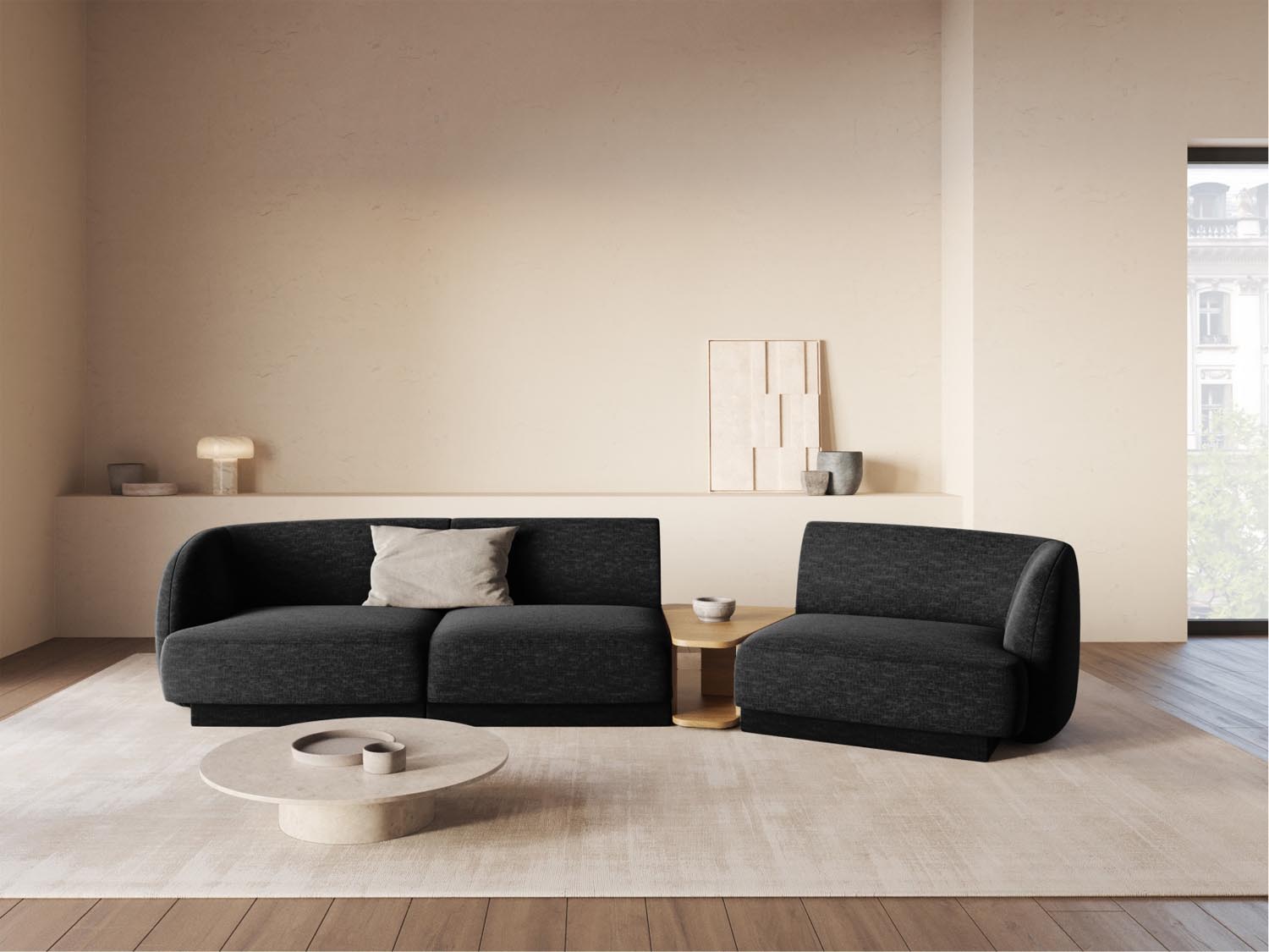 Stylisches, anthrazitfarbenes 3-Sitzer-Sofa Miley, rechtsseitig, perfekt für entspannte Abende und moderne Wohnkonzepte.