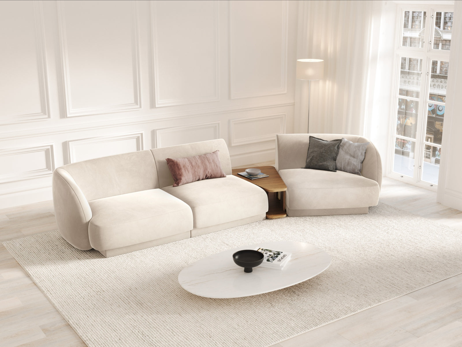 Entdecken Sie das elegante Miley Velour Sofa rechts 3 Sitzer von Micadoni – stilvoll, modular und perfekt für Ihr modernes Zuhause.