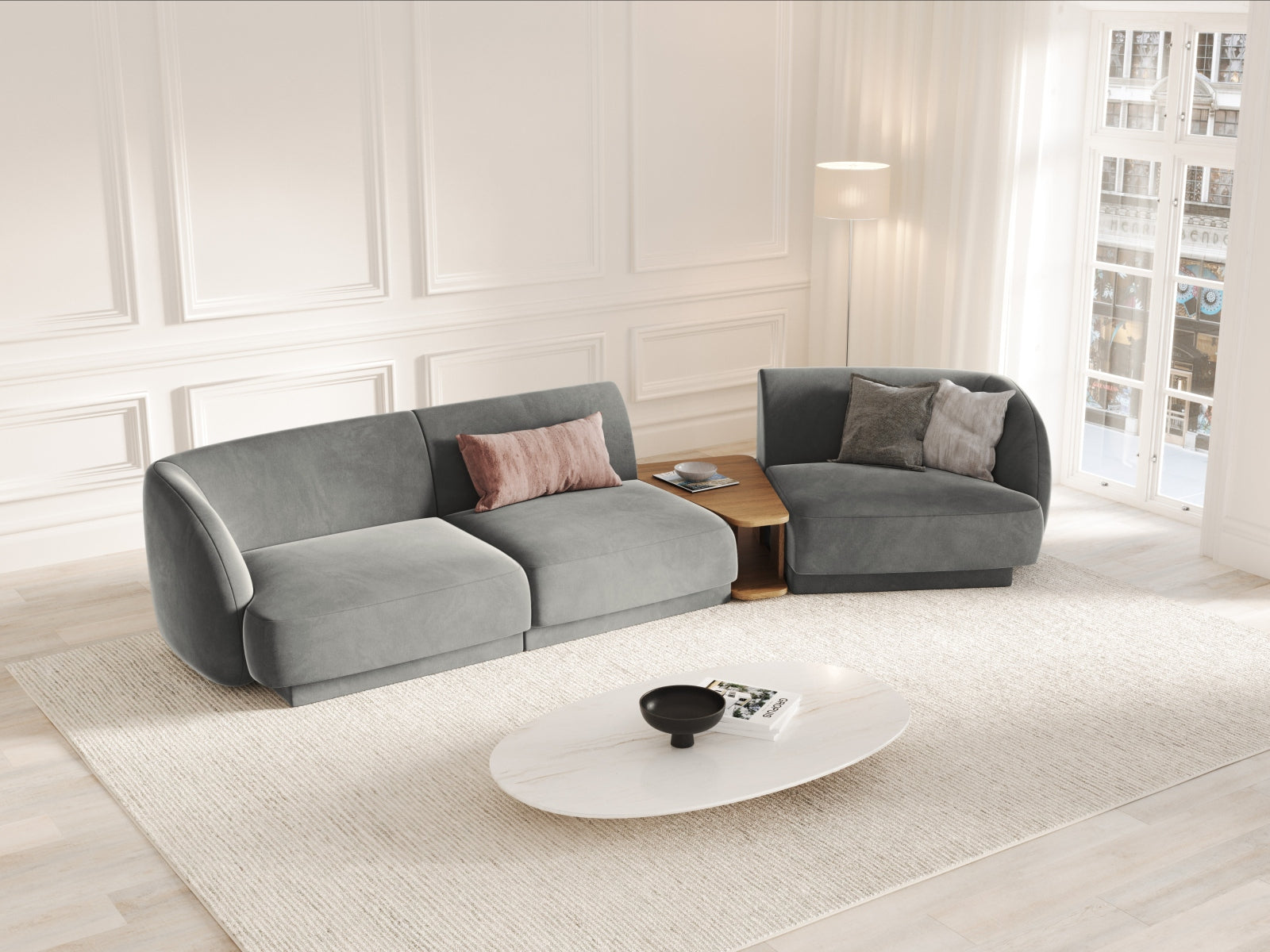 Entdecken Sie das elegante Miley Velour Sofa rechts 3 Sitzer von Micadoni – stilvoll, modular und perfekt für Ihr modernes Zuhause.