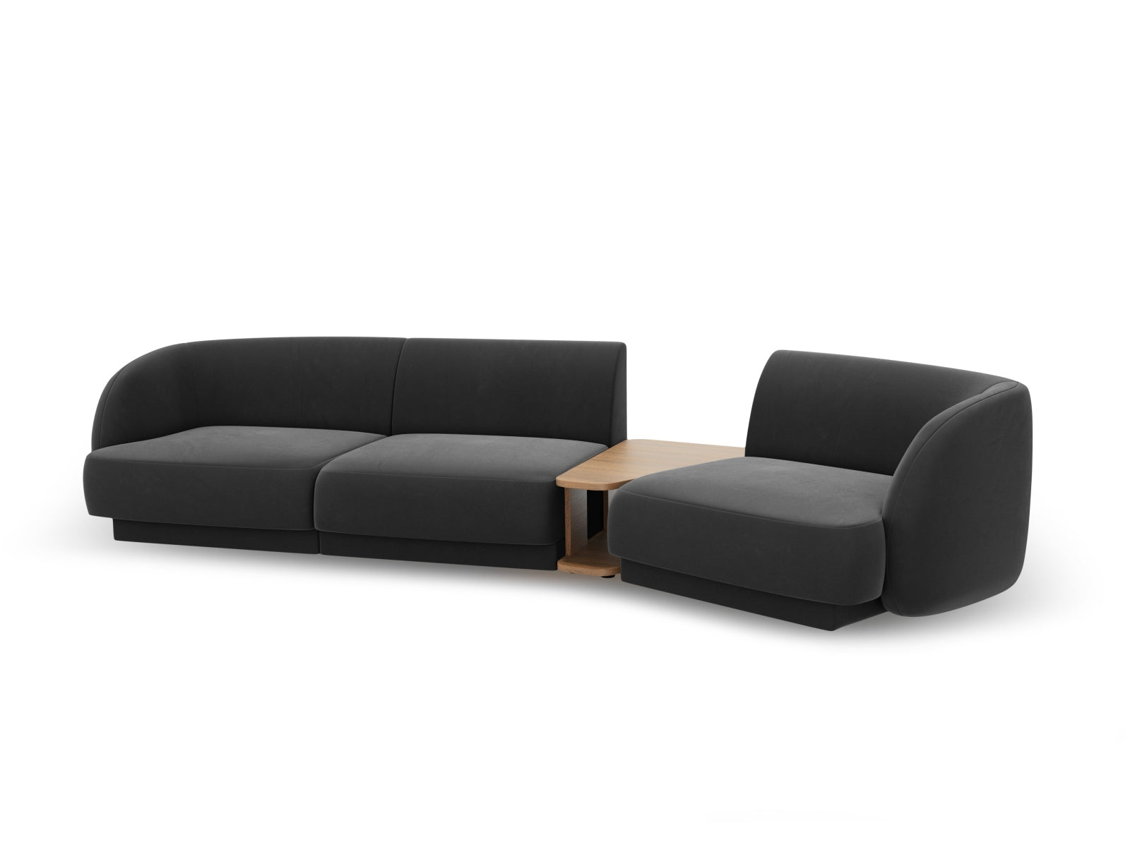 Modulares 3-Sitzer Sofa Miley Velour in edlem Graublau, perfekt für moderne Wohnzimmer und entspannte Zusammenkünfte.