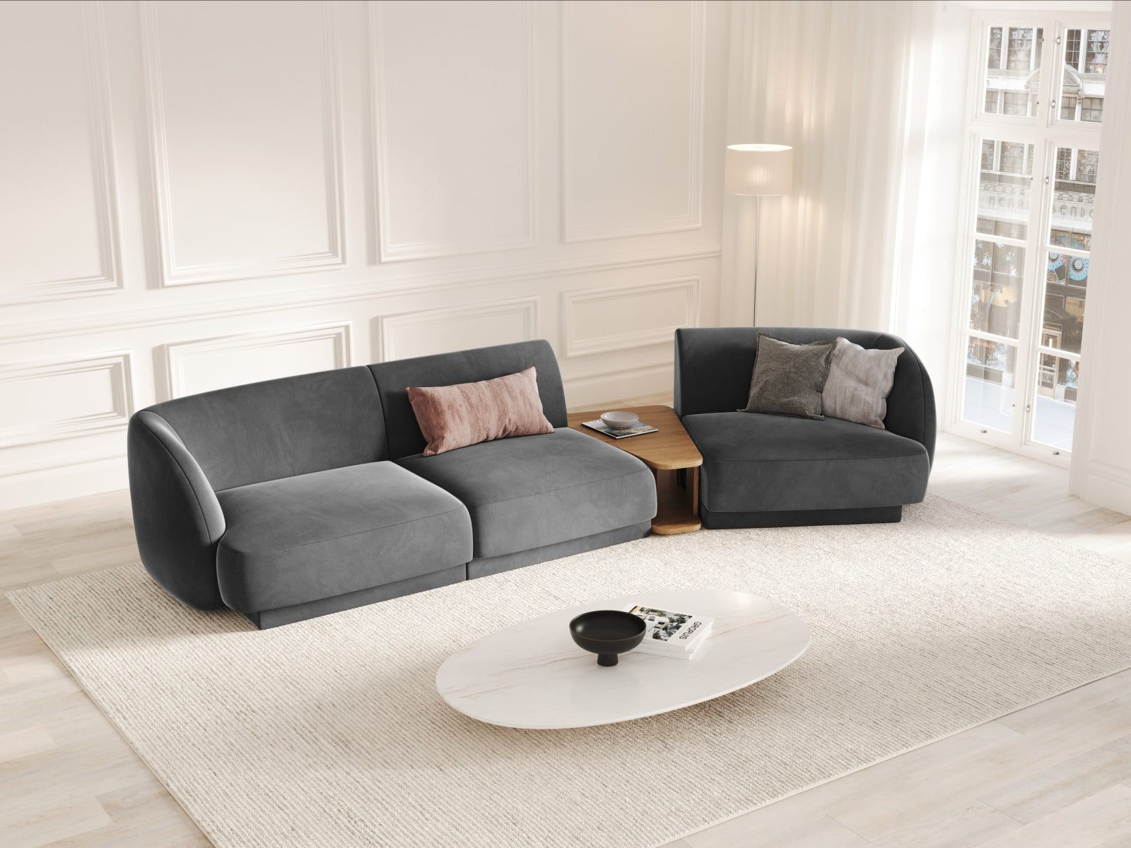 Entdecken Sie das elegante Miley Velour Sofa rechts 3 Sitzer von Micadoni – stilvoll, modular und perfekt für Ihr modernes Zuhause.