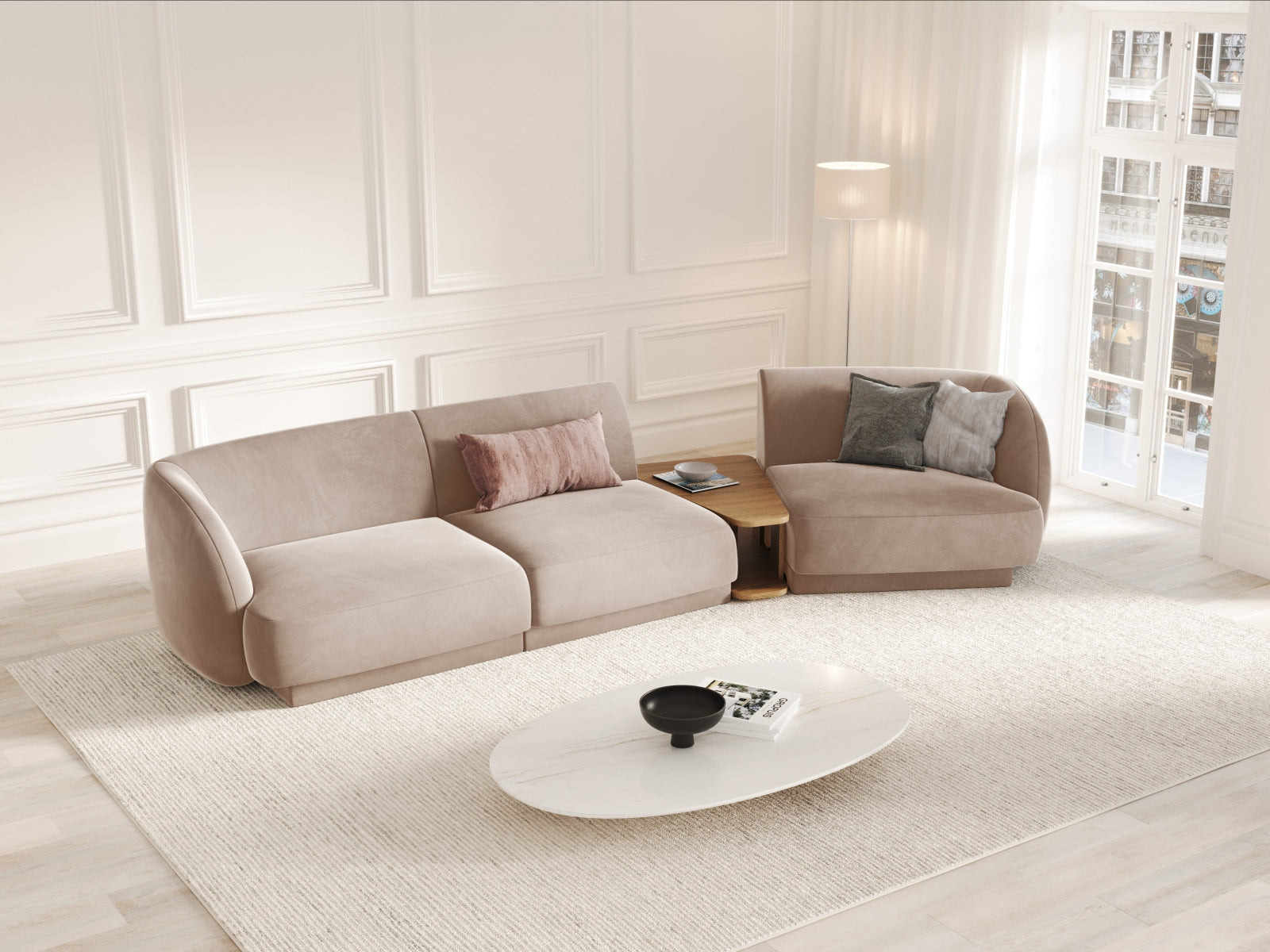 Entdecken Sie das elegante Miley Velour Sofa rechts 3 Sitzer von Micadoni – stilvoll, modular und perfekt für Ihr modernes Zuhause.