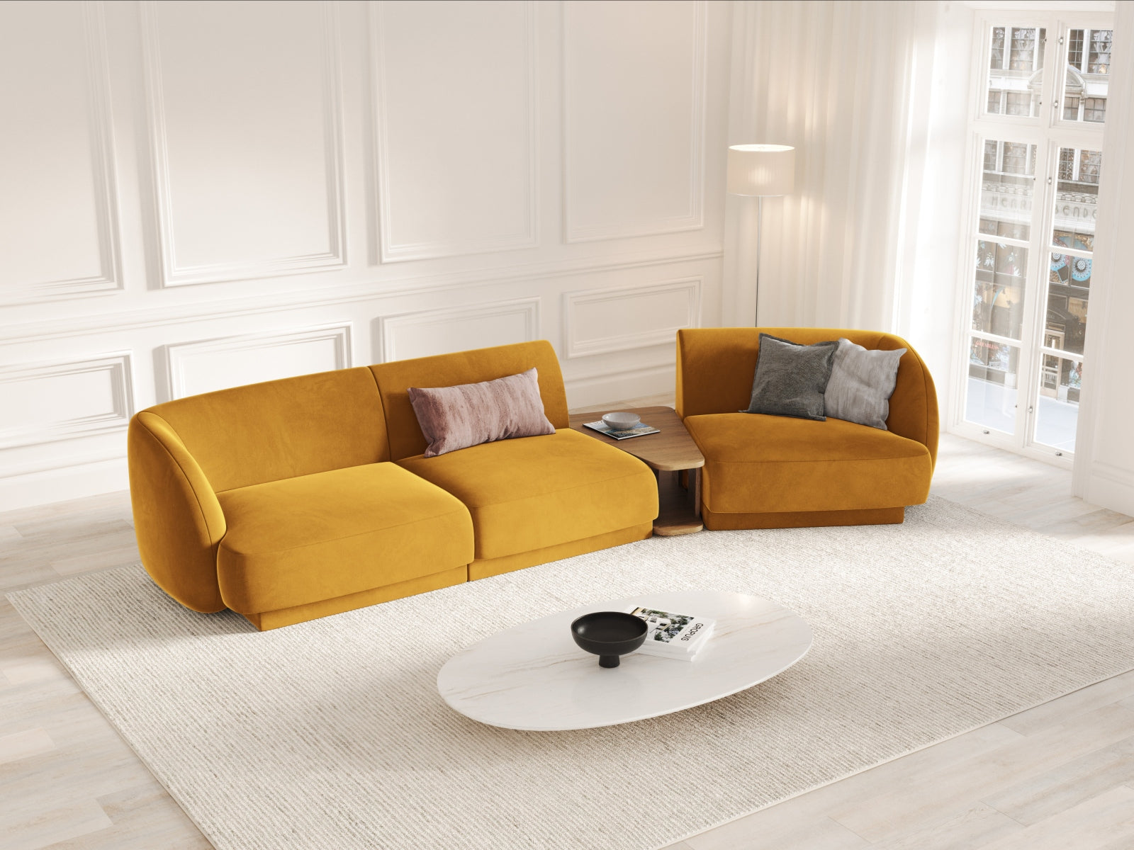 Entdecken Sie das elegante Miley Velour Sofa rechts 3 Sitzer von Micadoni – stilvoll, modular und perfekt für Ihr modernes Zuhause.