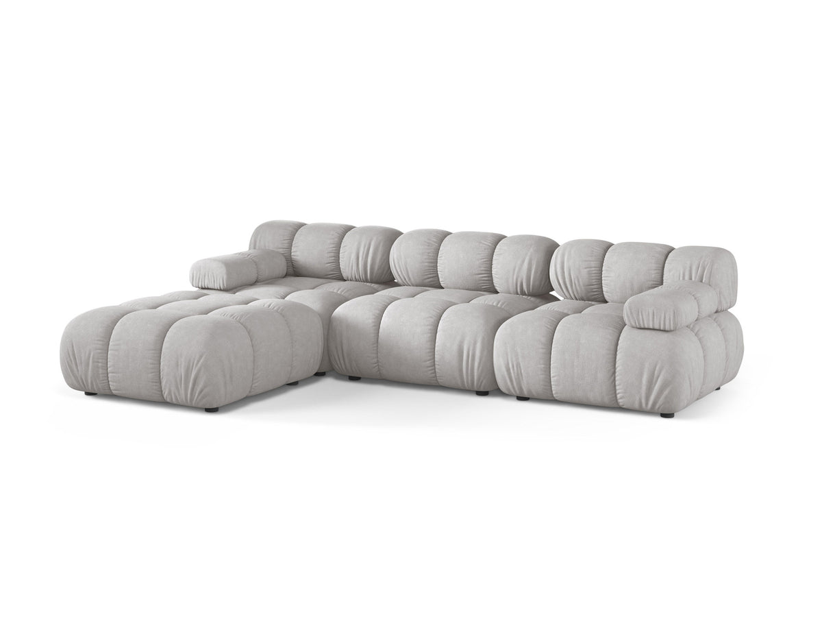 Bellis Modulares Sofa 4-Sitzer von Micadoni, L-Sofa links in Cappuccino-Liberty mit Massivholzrahmen und schwarzen Kunststoffbeinen
