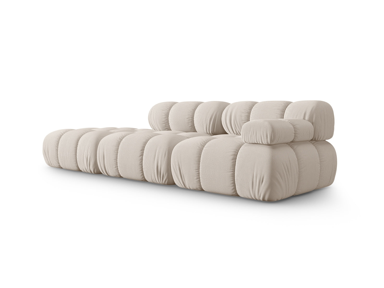 Elegantes Bellis L-Sofa links, 4-Sitzer in hellem Beige, ideal für stilvolle Wohnräume. Modulares Design von Micadoni.