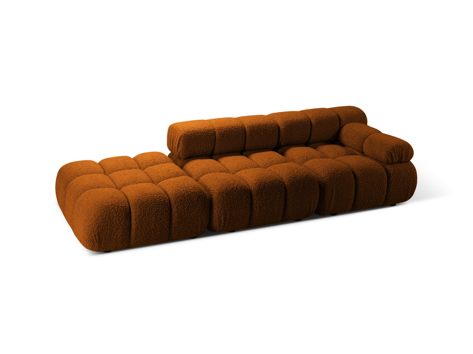 Elegantes Bellis Boucle Sofa in Ziegelrot, linksseitig, 4-Sitzer, 94 cm, ideal für stilvolle Wohnräume, erhältlich bei KAQTU Design AG.