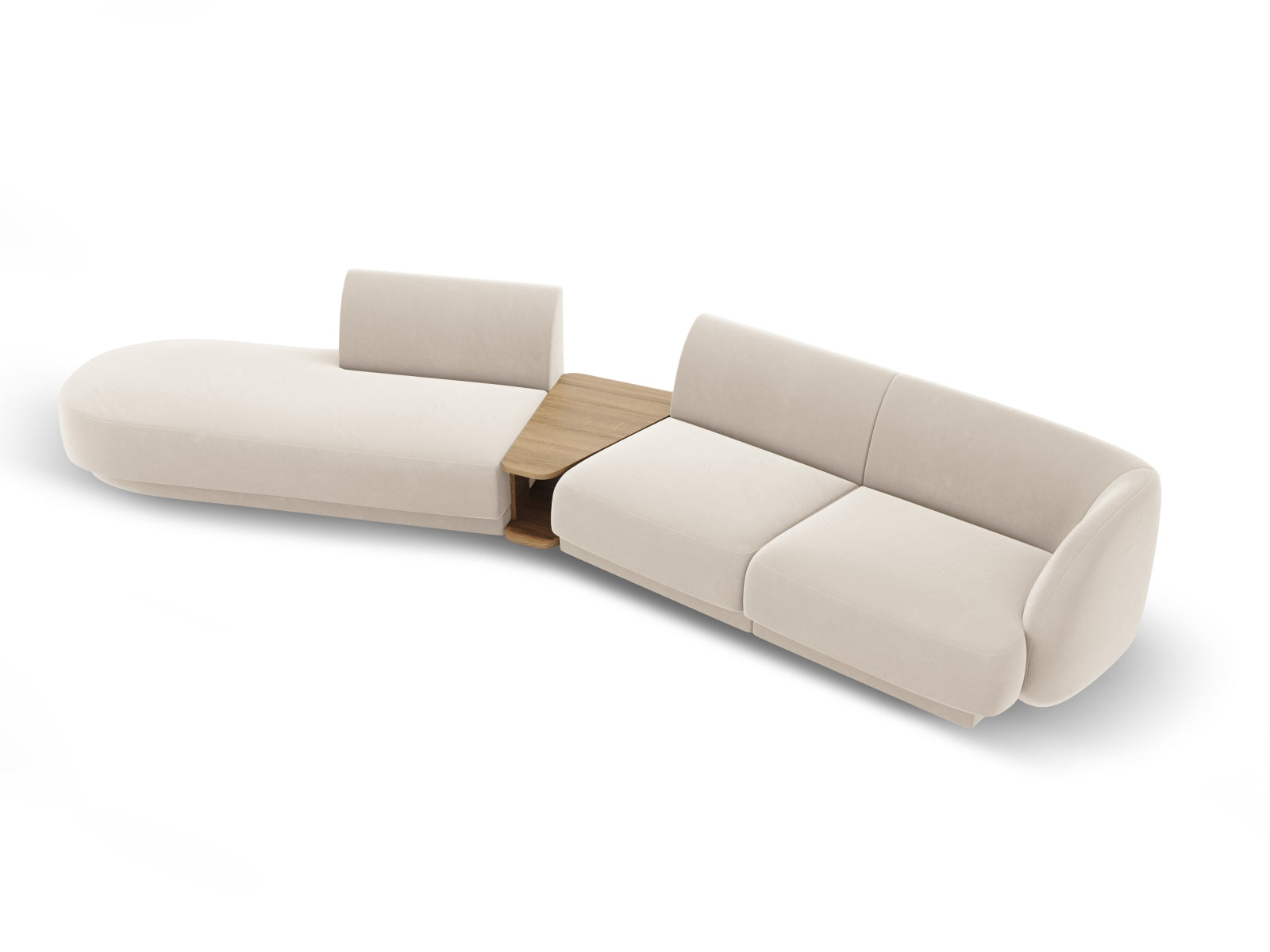 Erleben Sie das Miley Velour Sofa links 4 Sitzer von Micadoni – ein luxuriöses, modulares Möbelstück, das Komfort und Stil vereint.