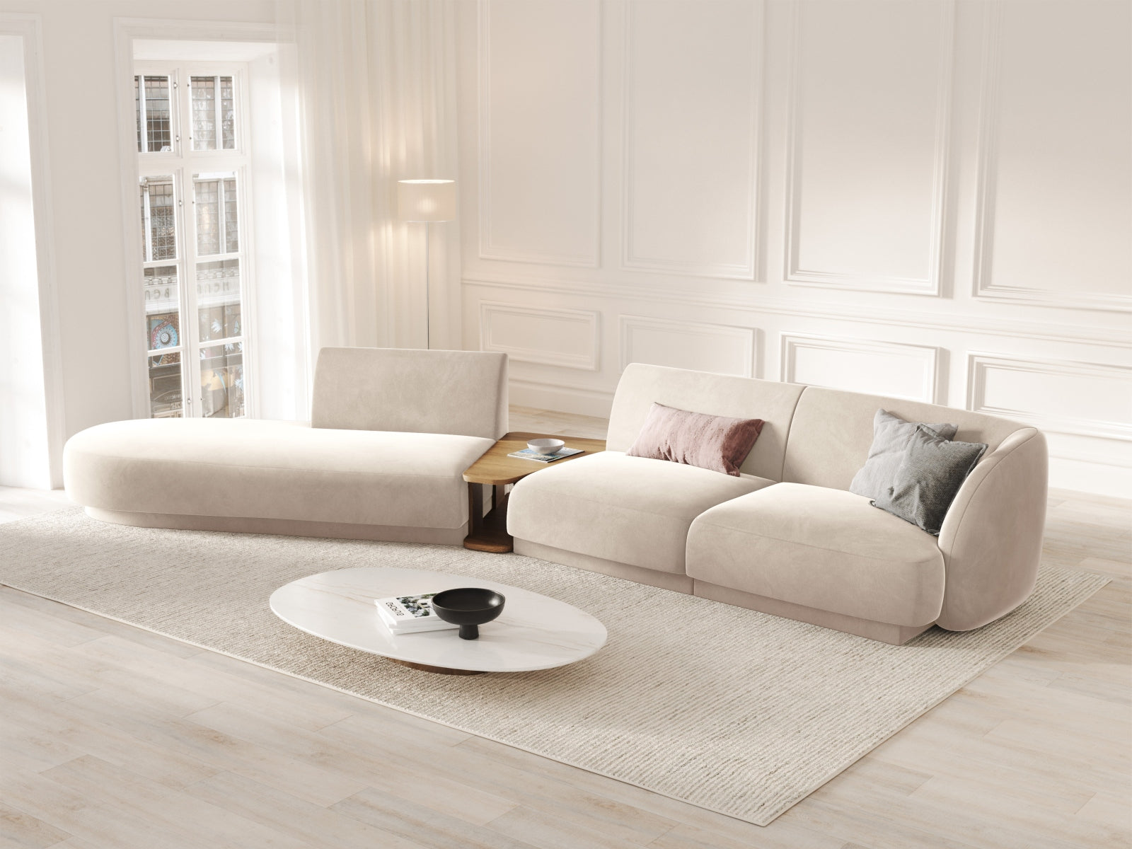 Entdecken Sie das elegante Miley Velour Sofa links 4 Sitzer von Micadoni – stilvoll, modular und perfekt für Ihr modernes Wohnzimmer.