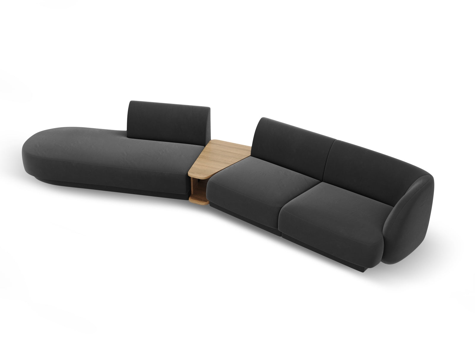 Erleben Sie das Miley Velour Sofa links 4 Sitzer von Micadoni – ein elegantes, modulares Möbelstück, das Stil und Komfort vereint.