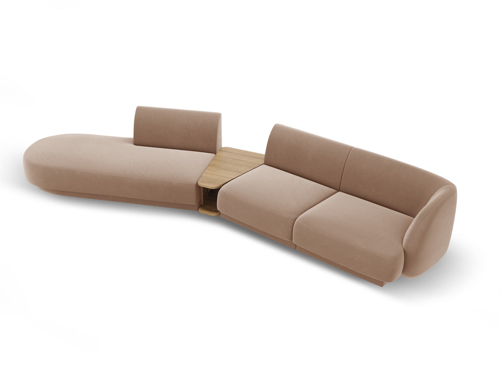 Erleben Sie das Miley Velour Sofa links 4 Sitzer von Micadoni – ein luxuriöses, modulares Möbelstück, das Komfort und Stil vereint.
