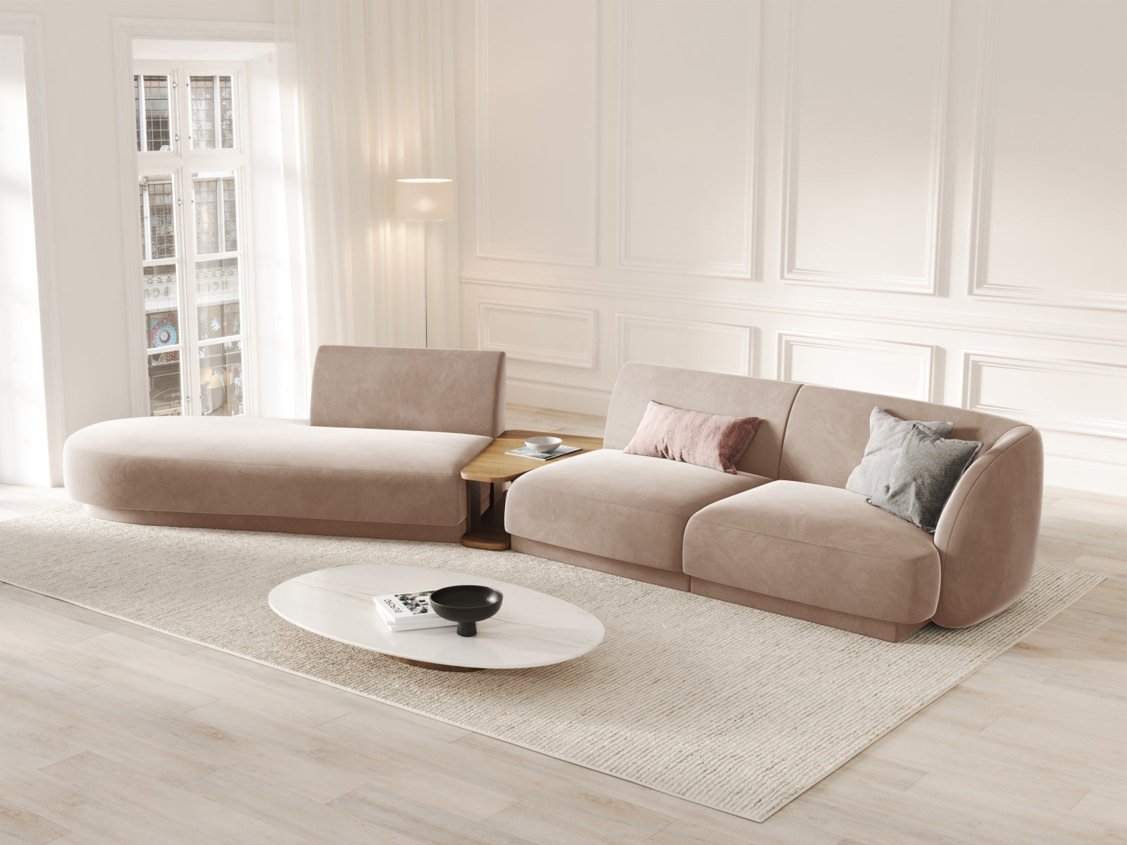 Entdecken Sie das elegante Miley Velour Sofa links 4 Sitzer von Micadoni – stilvoll, modular und perfekt für Ihr modernes Wohnzimmer.