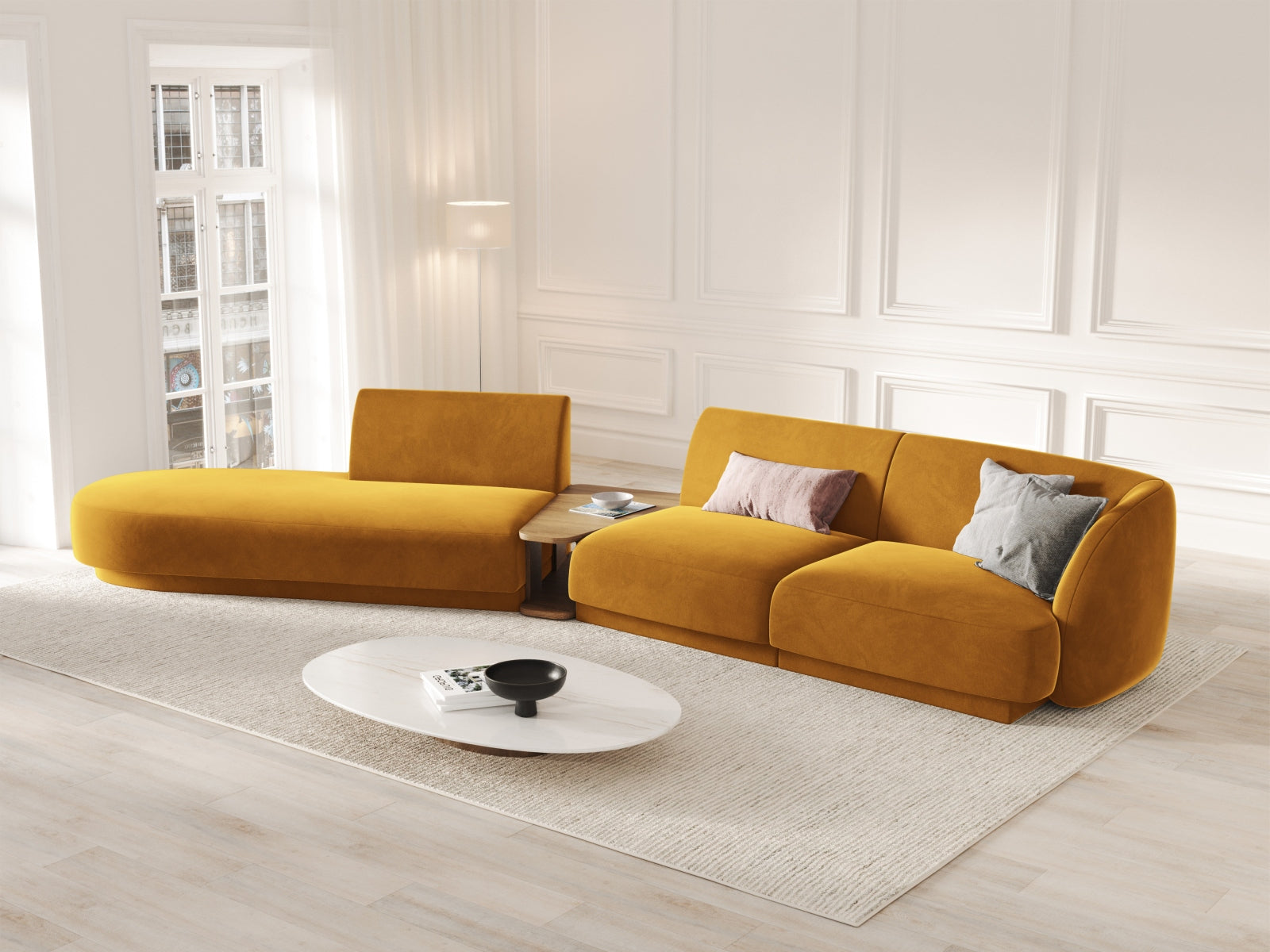 Entdecken Sie das stilvolle Miley Velour Sofa links 4 Sitzer von Micadoni – modular, elegant und perfekt für Ihr modernes Wohnzimmer!