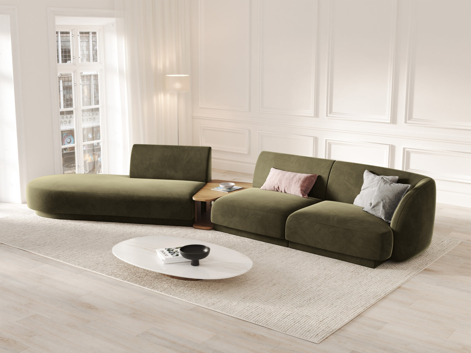 Entdecken Sie das stilvolle Miley Velour Sofa links 4 Sitzer von Micadoni – modular, elegant und perfekt für Ihr modernes Wohnzimmer.