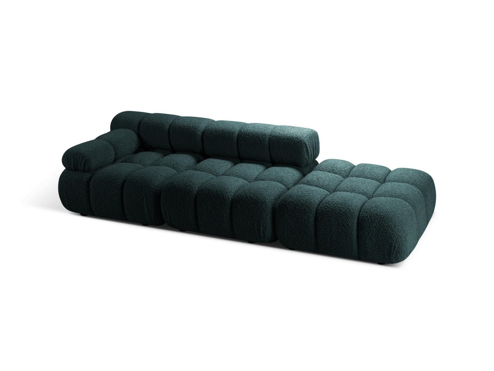 Elegantes Bellis Boucle Sofa in Petrol, 4-Sitzer, modulare Bauweise, ideal für stilvolle Wohnräume, präsentiert von Micadoni.