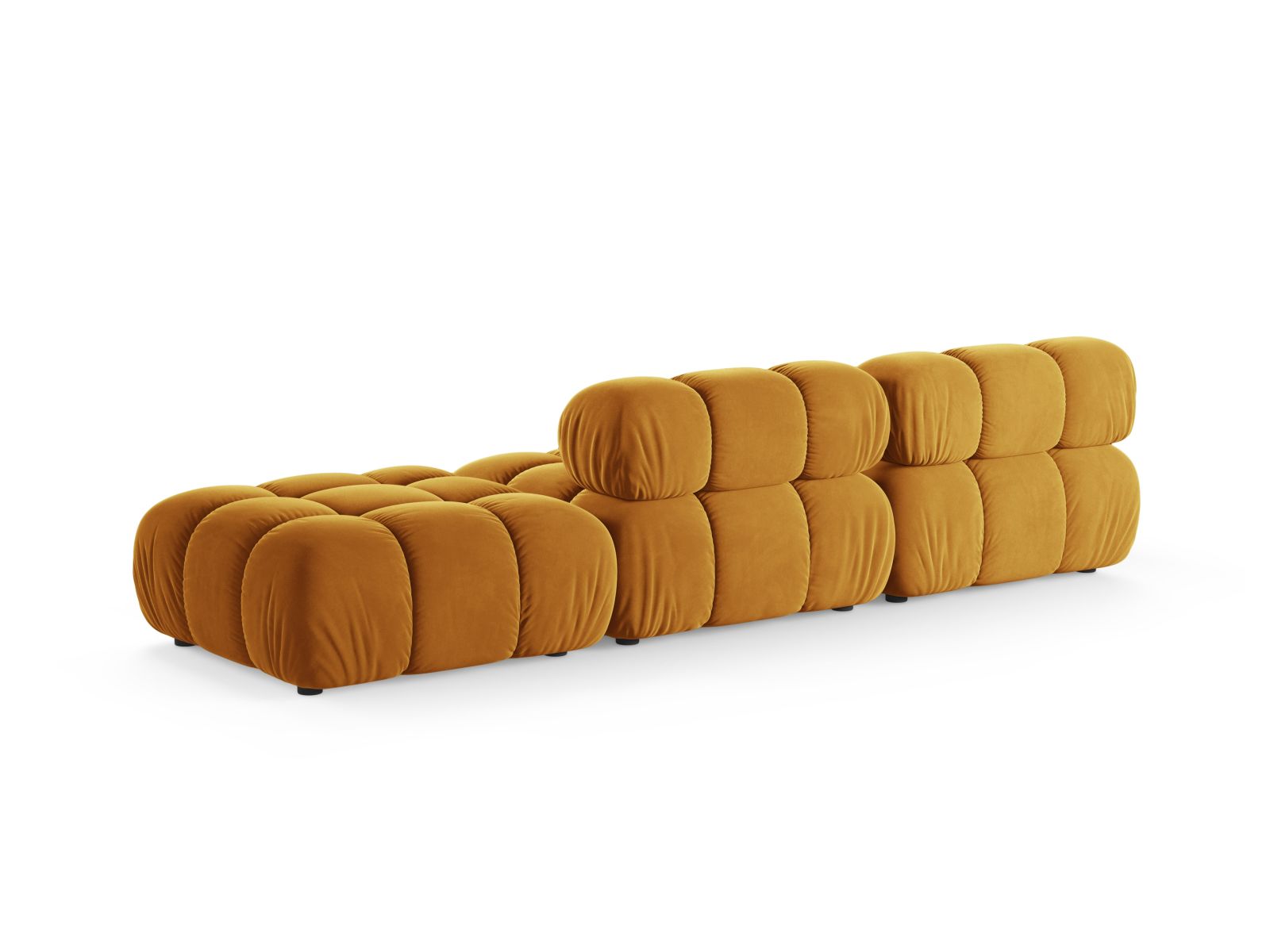 Modulares 4-Sitzer Sofa Bellis in strahlendem Gelb, ideal für moderne Wohnräume, vereint Komfort und Flexibilität in einem ansprechenden Design.