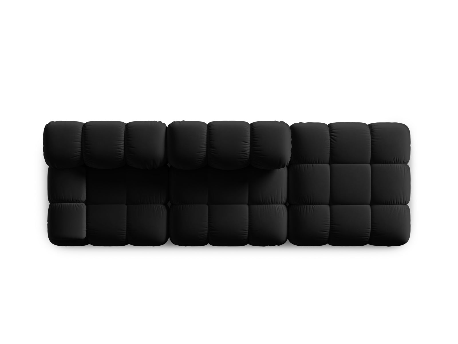 Elegantes Bellis Velour Sofa in Schwarz-Bluvel, 4-Sitzer, rechte Variante, ideal für zeitgemäße Einrichtung und gemütliche Atmosphäre.