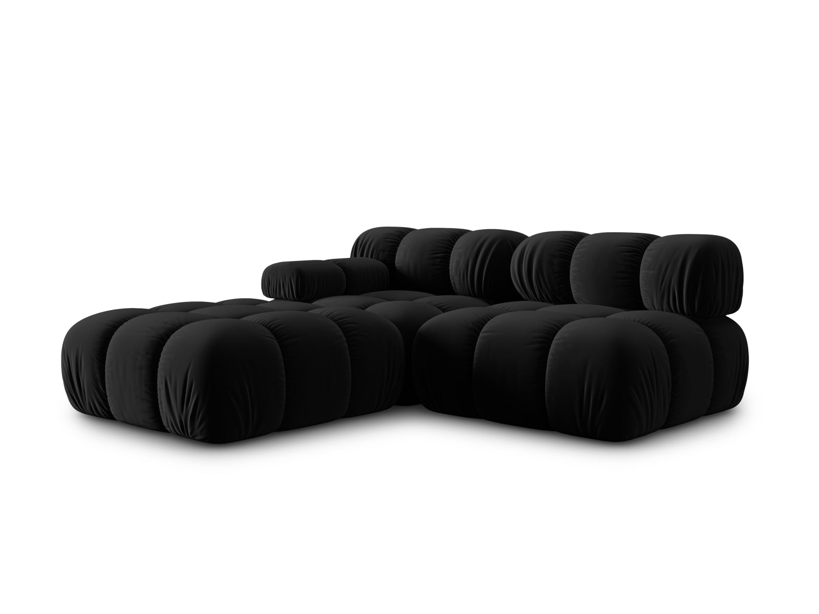 Elegantes Bellis Velour Sofa in Schwarz-Bluvel, 4-Sitzer, rechte Variante, ideal für stilvolle Wohnräume und gemütliche Abende.