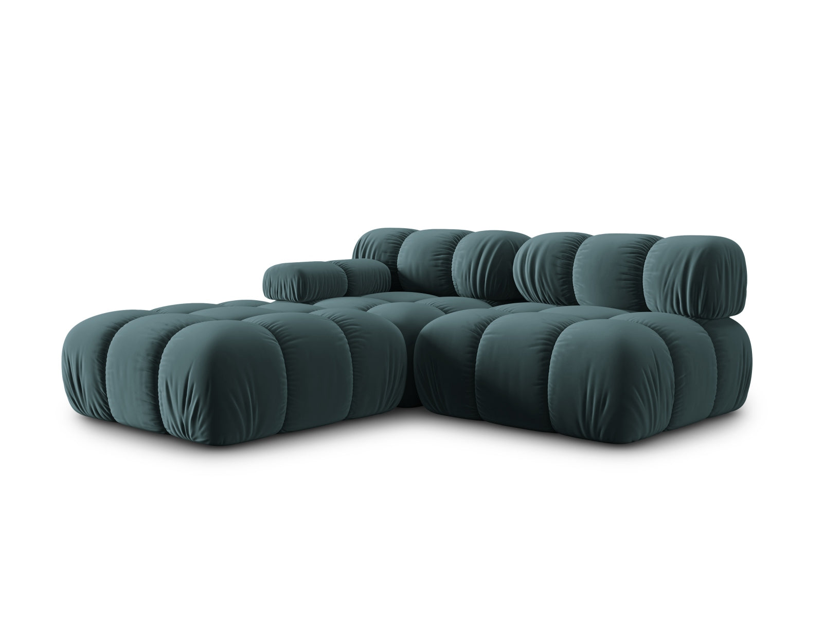 Elegantes Bellis Velour Sofa in sanftem Türkis, 4-Sitzer, rechte Variante, ideal für stilvolle Wohnräume und entspannte Momente.