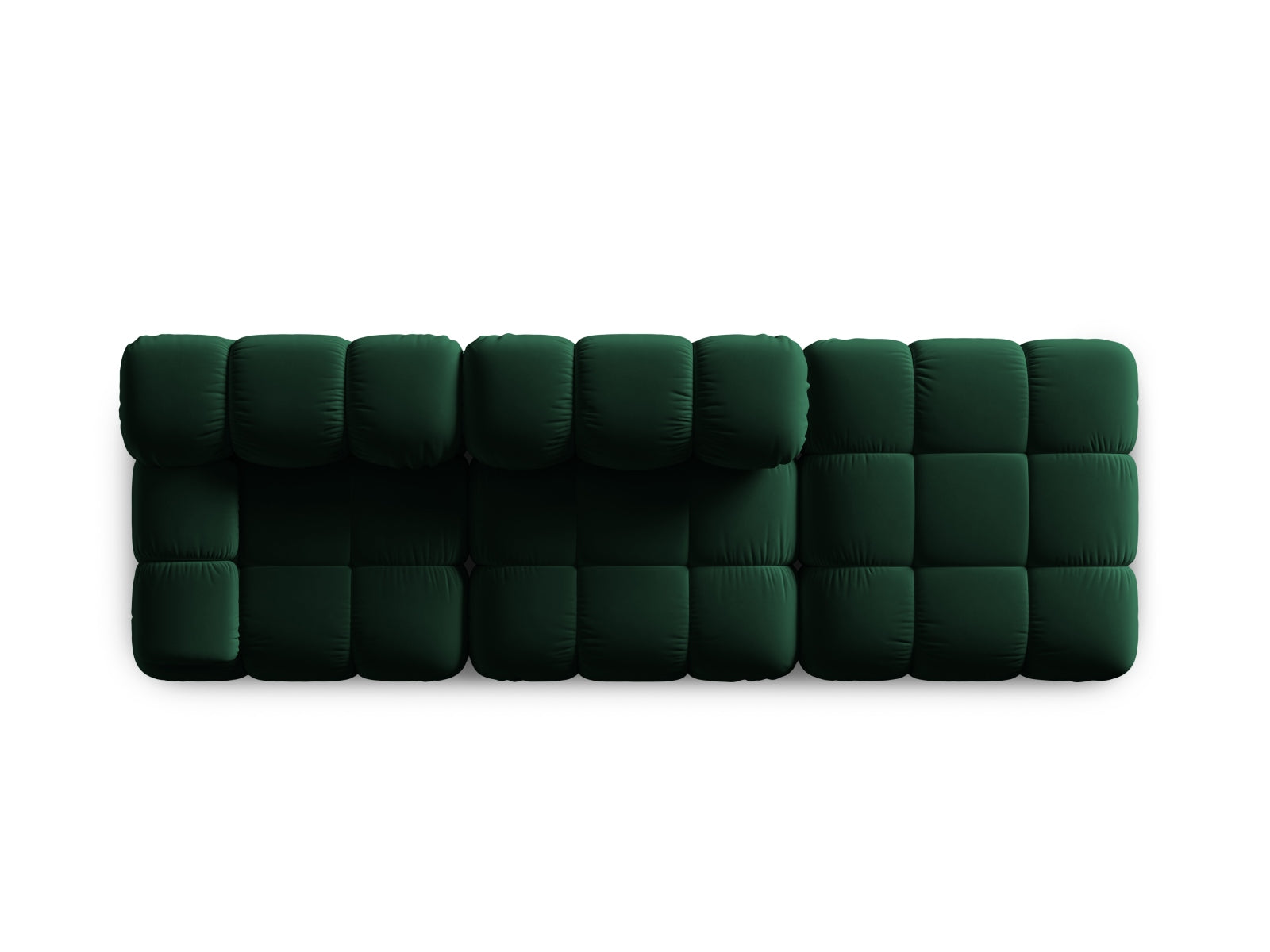 Elegantes Bellis Velour Sofa in tiefem Flaschengrün, 4-Sitzer, rechte Variante, ideal für stilvolle und flexible Wohnräume.