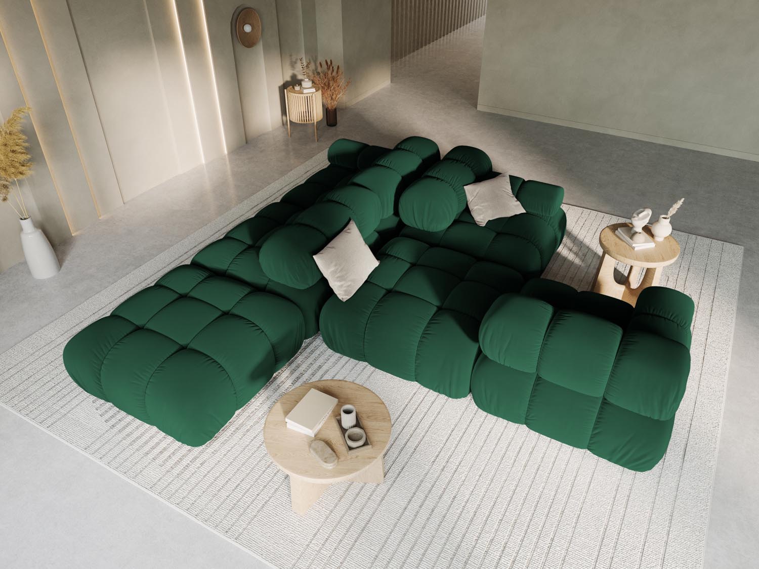 Elegantes Bellis Velour Sofa in Bottle Green, 4-Sitzer, modulare Bauweise, ideal für stilvolle Wohnräume, präsentiert von KAQTU Design AG.
