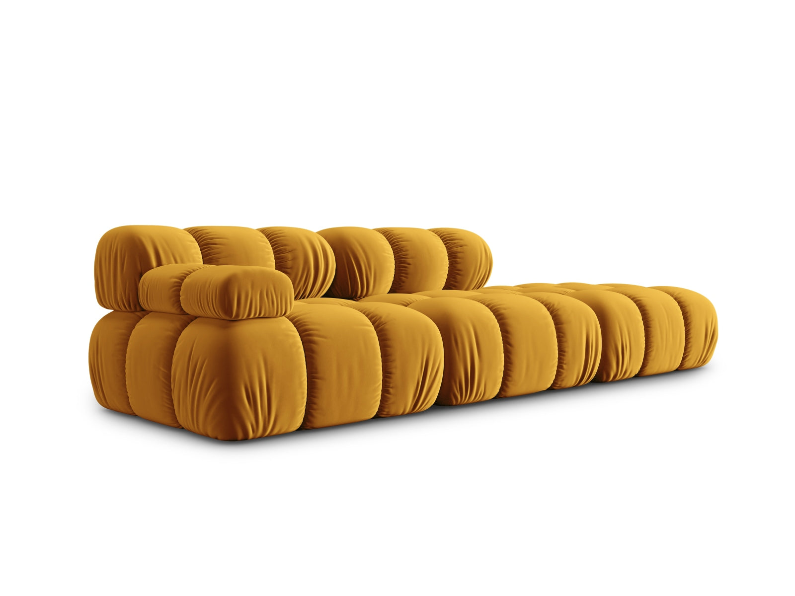 Modulares 4-Sitzer Sofa Bellis in Gelb-Blau, stilvolles Velour, rechte L-Form, perfekt für moderne Wohnkonzepte, von Micadoni.