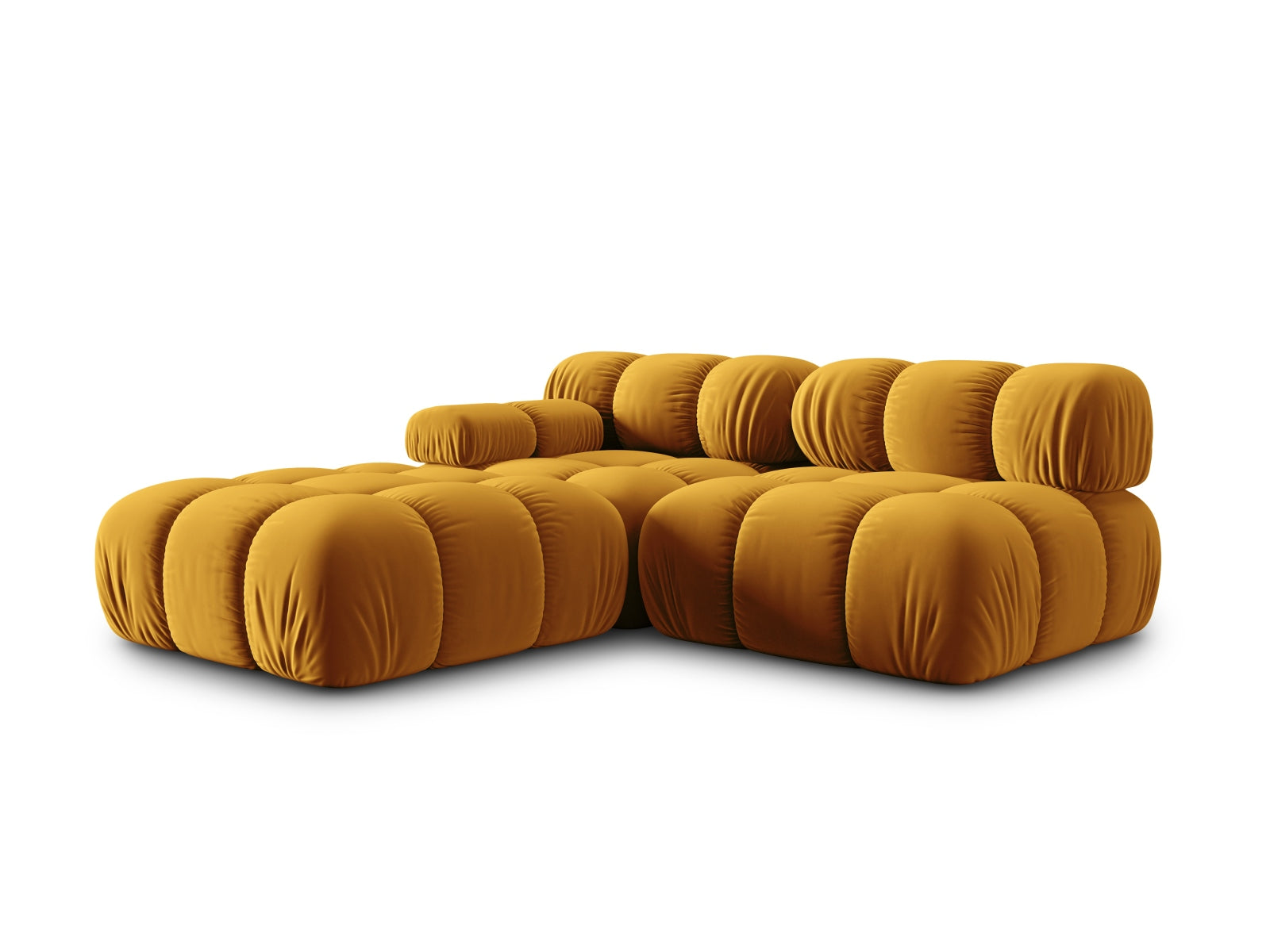 Elegantes Bellis Velour Sofa in Gelb-Blau, 4-Sitzer, rechte L-Form, ideal für stilvolle Wohnräume, gefertigt von Micadoni.