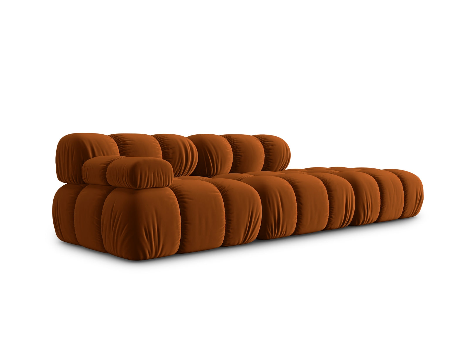 Modulares Bellis Velour Sofa in warmem Terracotta, 4-Sitzer, rechte Ausführung, perfekt für moderne Wohnkonzepte und gemütliche Atmosphäre.