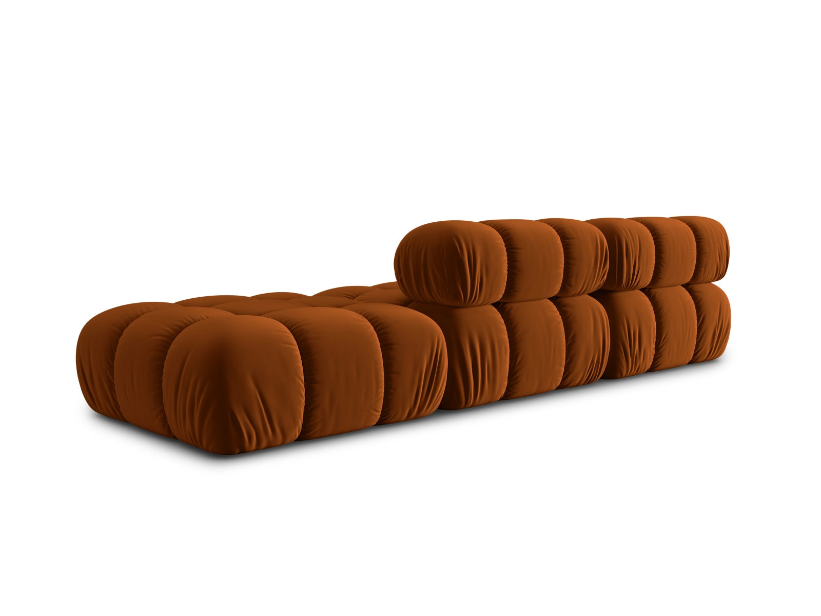 Modulares Bellis Velour Sofa in warmem Terracotta, 4-Sitzer, rechte Ausführung, perfekt für gemütliche und moderne Wohnambiente.