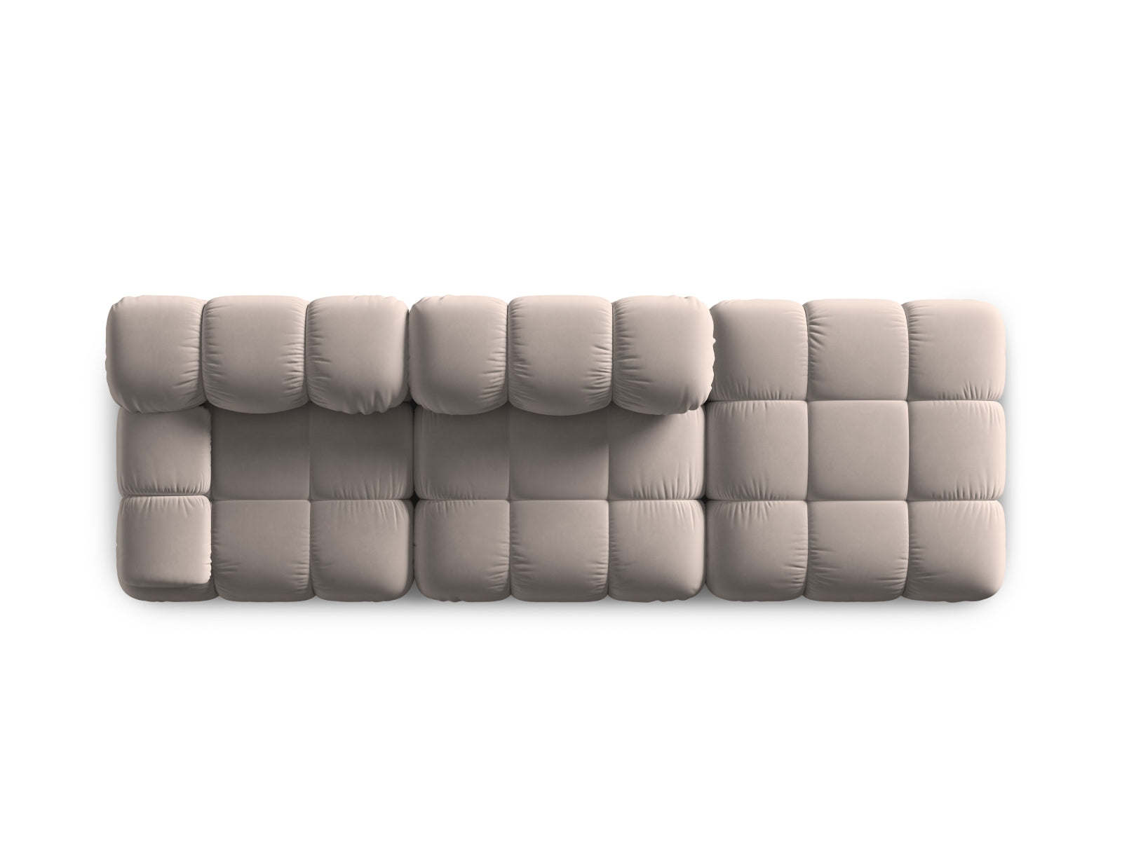 Elegantes Bellis Velour Sofa in warmem Cappuccino, 4-Sitzer, rechte Variante, ideal für stilvolle und flexible Wohnräume von Micadoni.