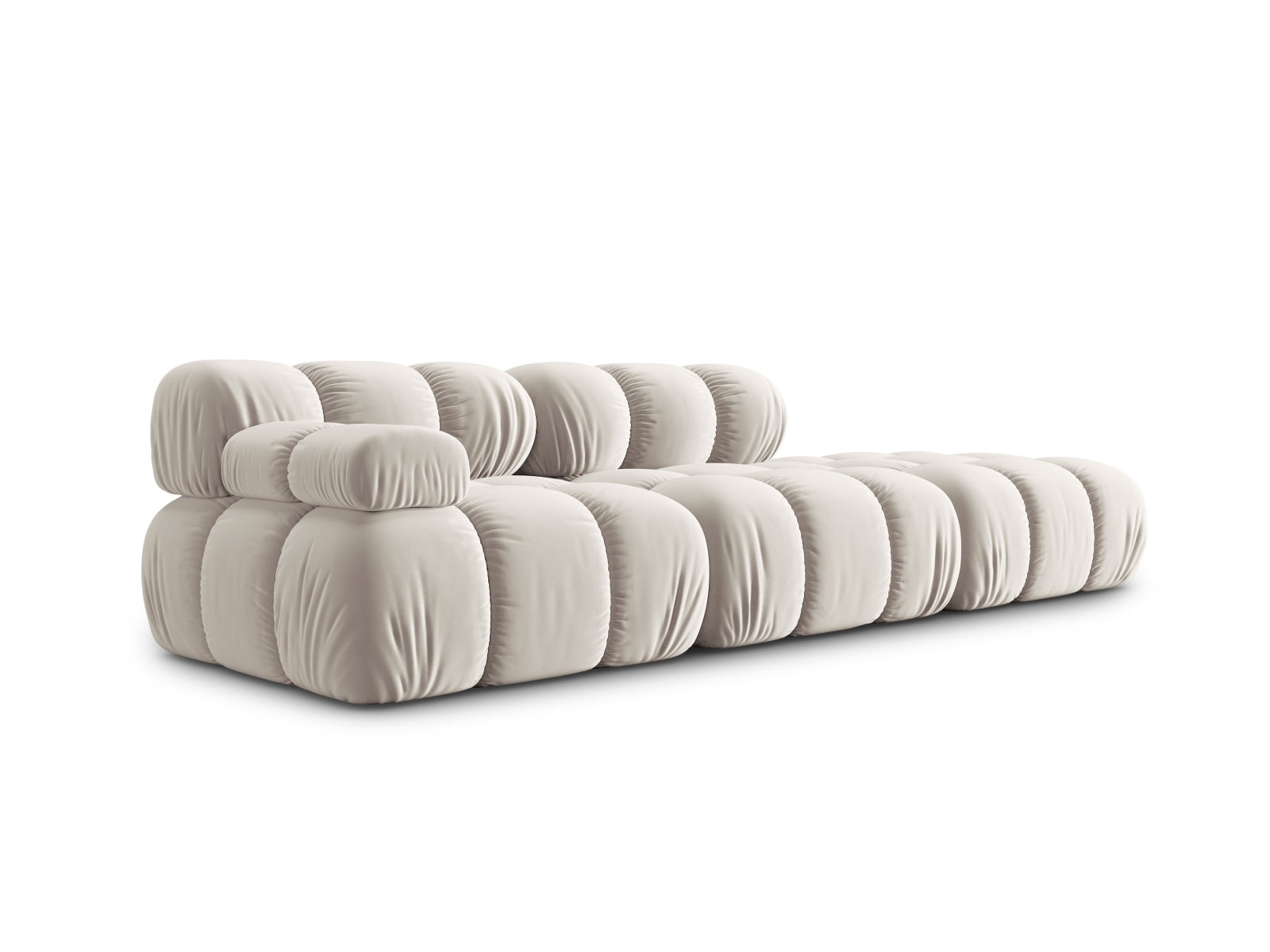 Modulares Bellis Velour Sofa in Dunkelbeige, 4-Sitzer, rechte Ausführung, perfekt für moderne Wohnkonzepte und gemütliche Atmosphäre.