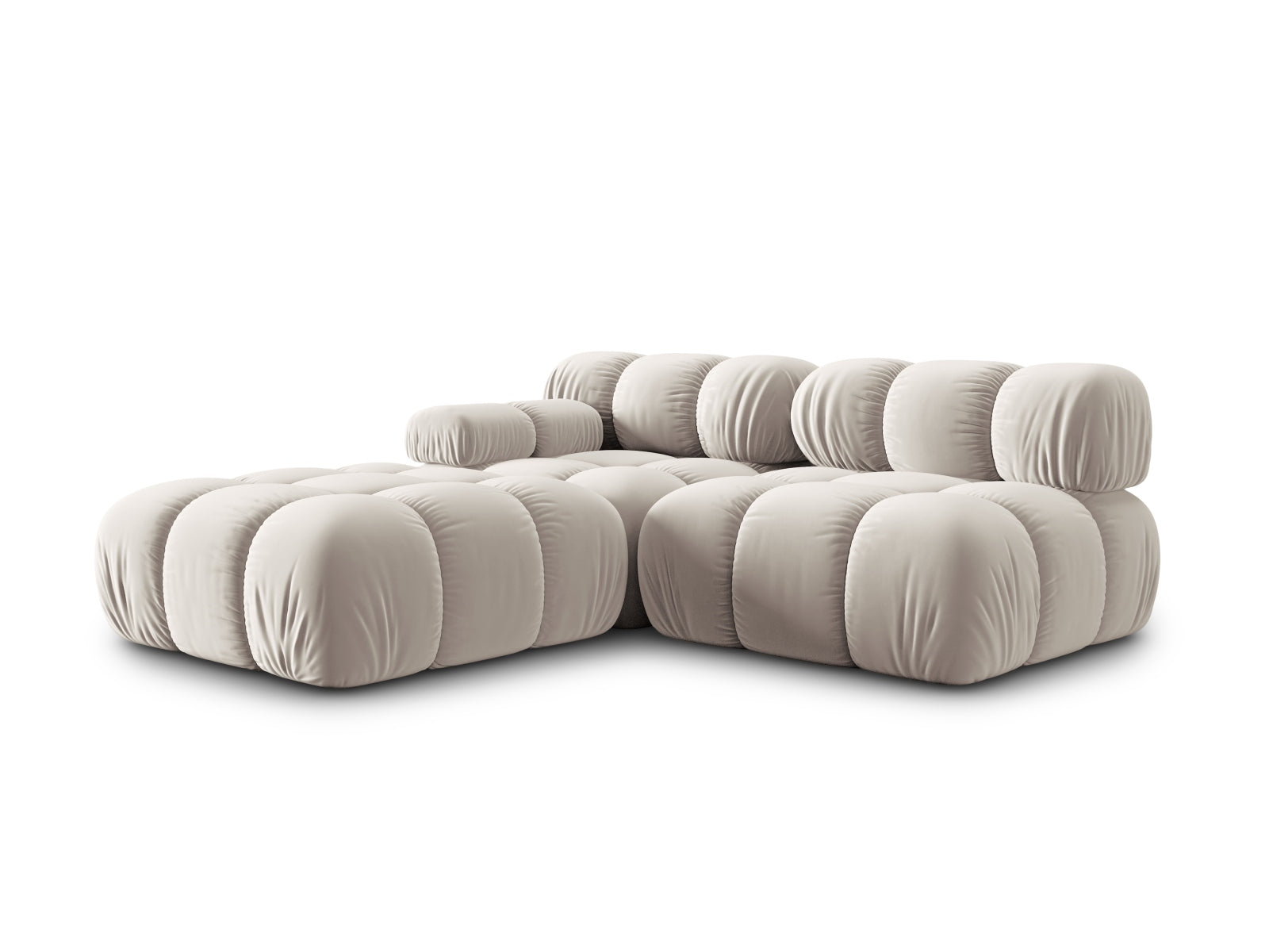 Elegantes Bellis Velour Sofa in dunkelbeige, 4-Sitzer, rechte Variante, ideal für stilvolle und einladende Wohnräume.