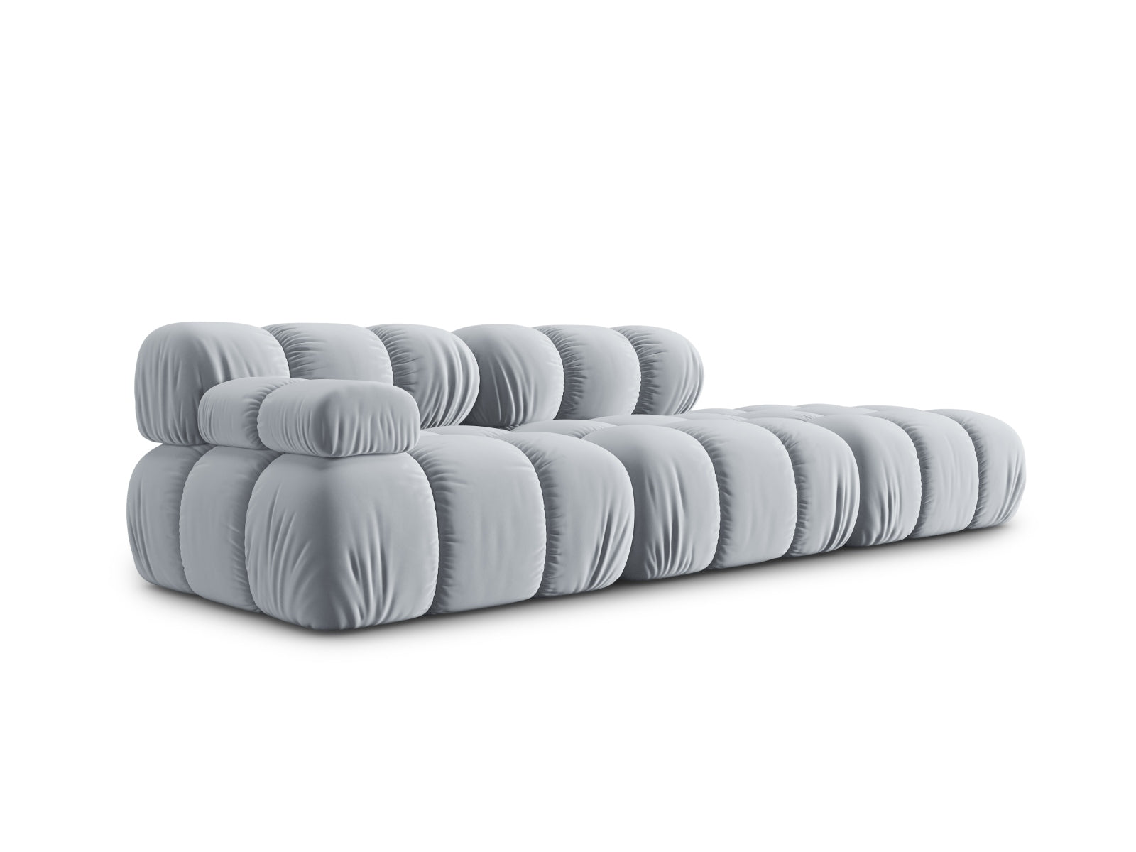 Modulares Bellis Velour Sofa in zartem Hellblau, 4-Sitzer mit rechter Armlehne, perfekt für moderne Wohnkonzepte.